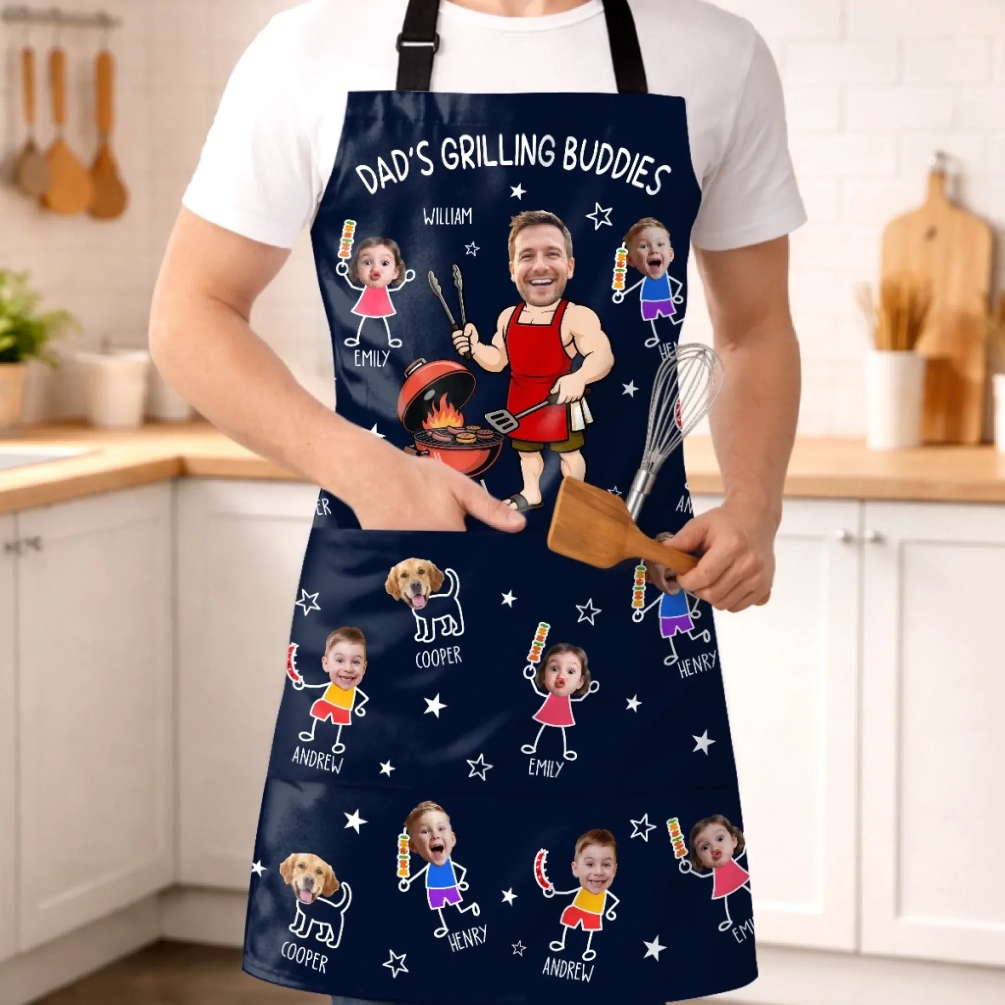 Custom Photo Apron With Pocket - Personalized Father's Day Birthday Gifts For Dad, Grandpa - Grilling With My Favorite People