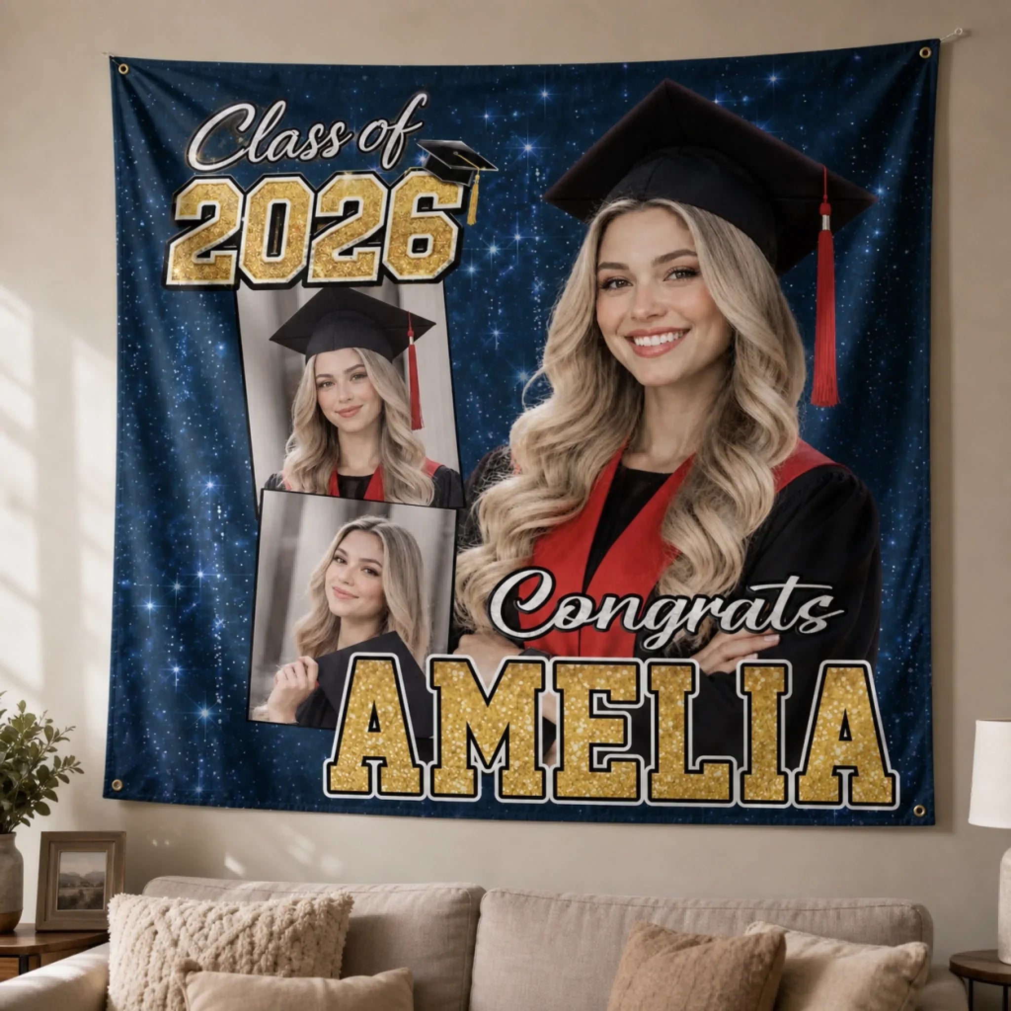 Custom Photo Backdrop - Personalized Graduation Gifts For Him, Her - Congrats Never Looked This Glam
