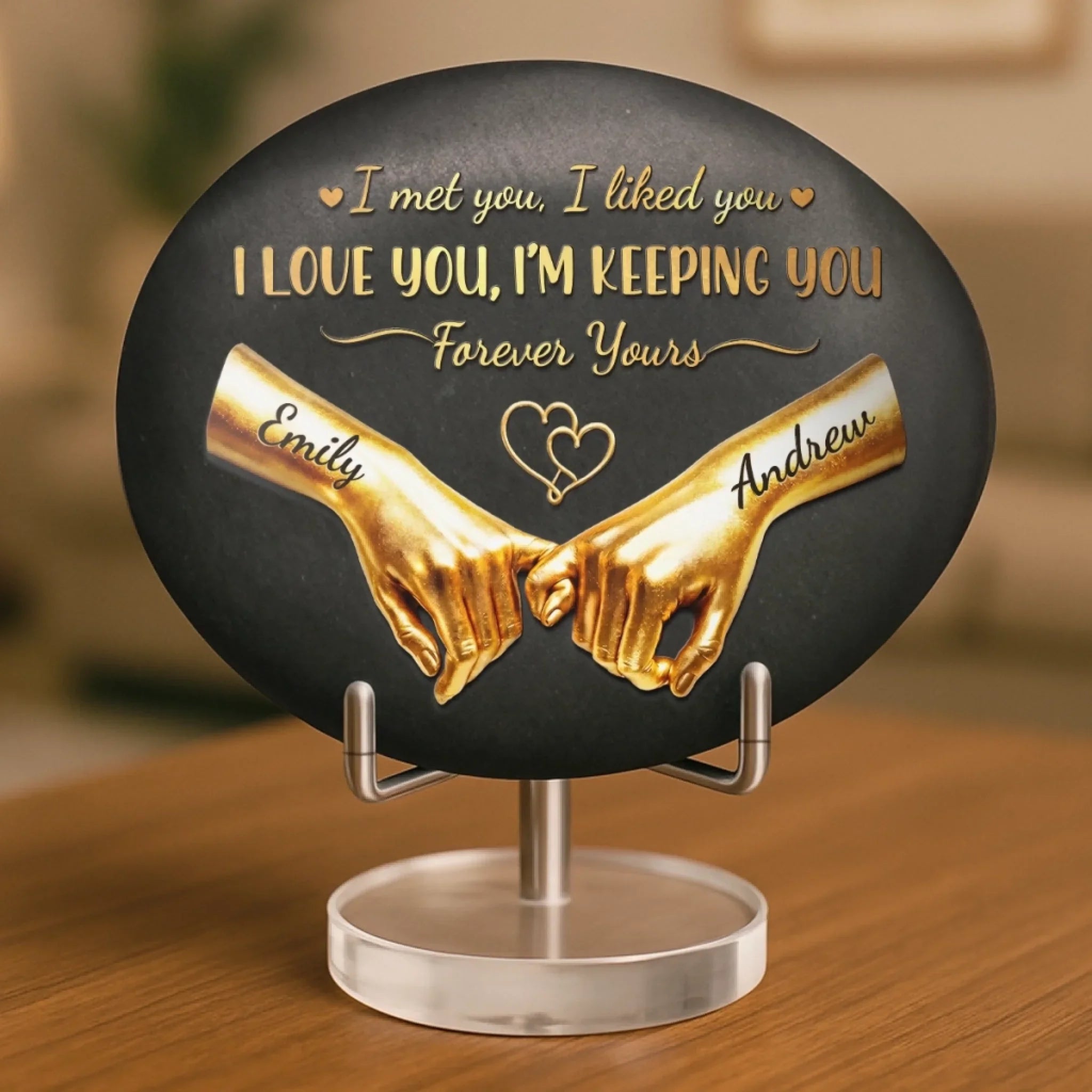 Custom Printed Rock - Personalized Anniversary Wedding Gifts For Husband And Wife, Him And Her - Love Sealed With Pinky Promises