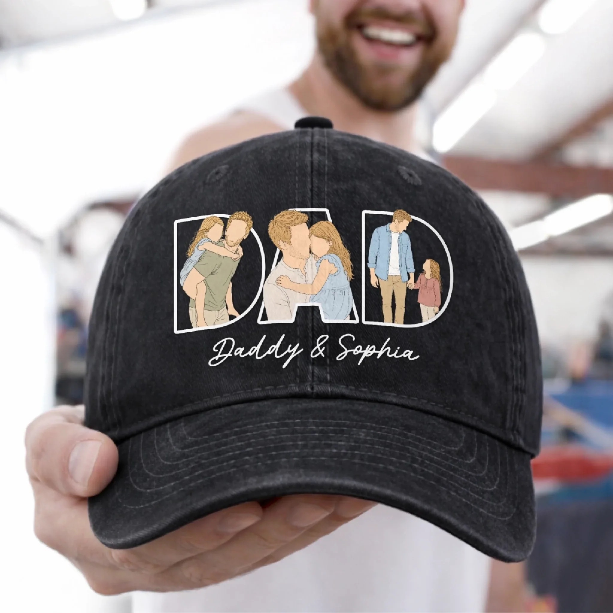 Custom Photo Vintage Washed Denim Baseball Cap - Personalized Father's Day Gifts For Dad, Grandpa - Thank You For Everything Dad