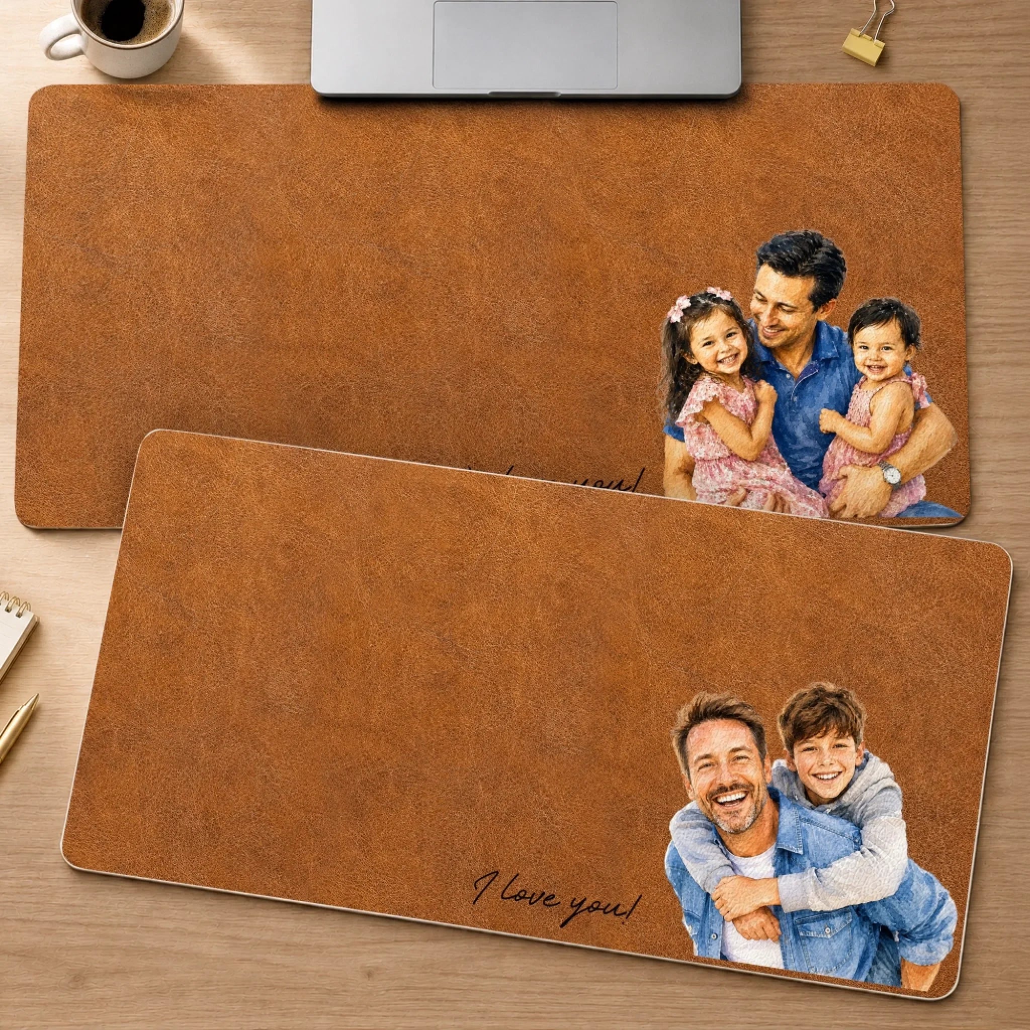 Custom Photo Desk Mat - Personalized Father's Day Birthday Gifts For Dad, Grandpa - Love Became A Family