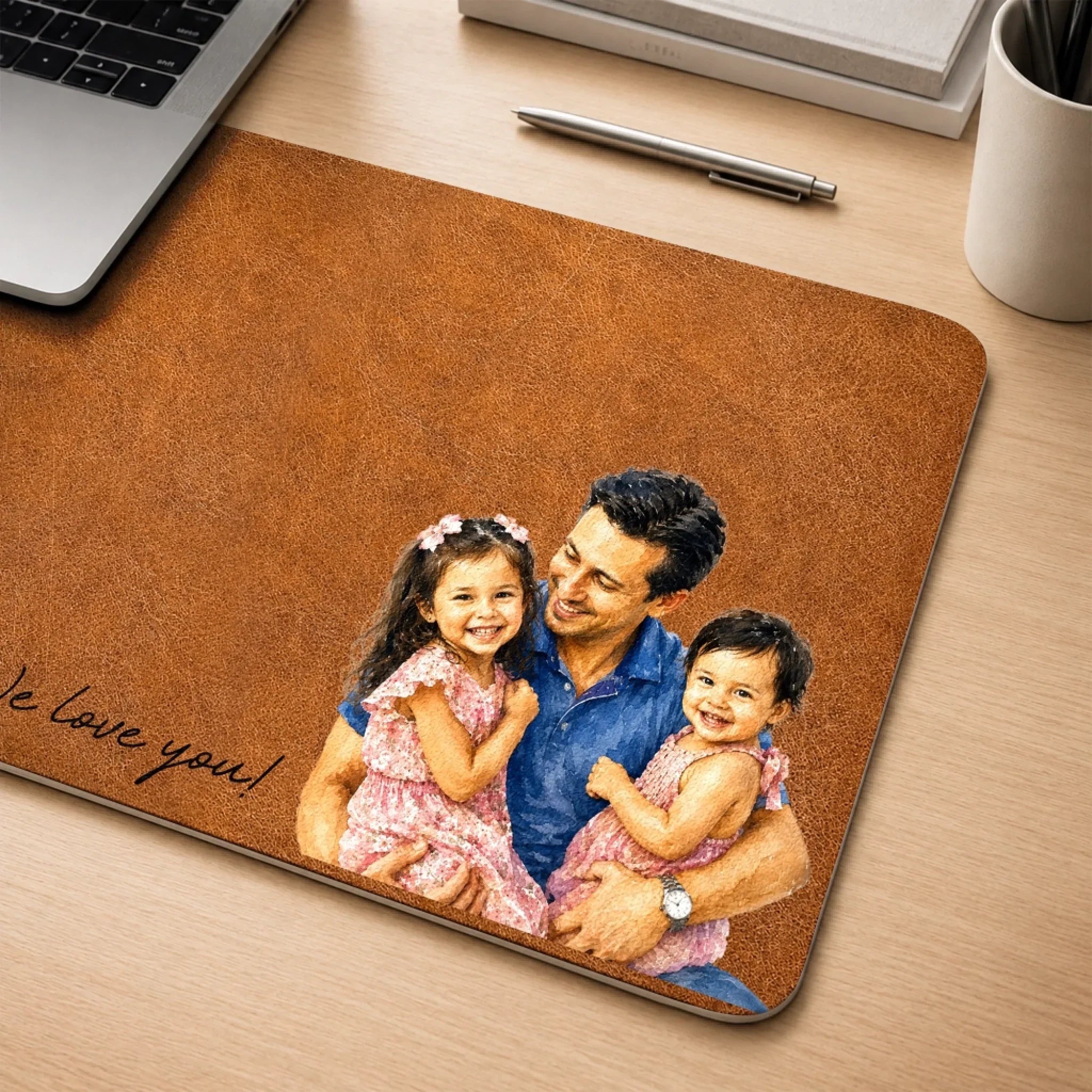 Custom Photo Desk Mat - Personalized Father's Day Birthday Gifts For Dad, Grandpa - Love Became A Family