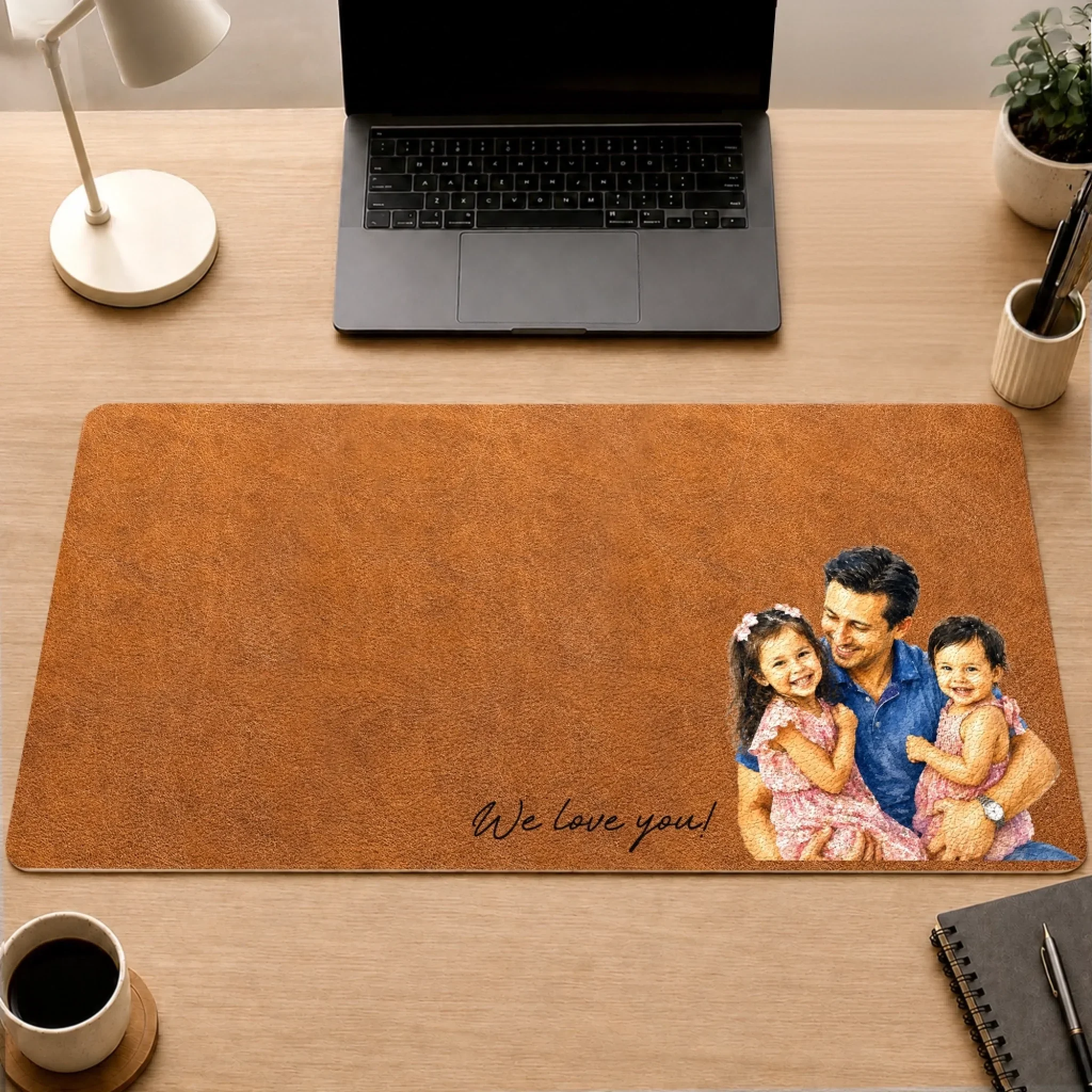 Custom Photo Desk Mat - Personalized Father's Day Birthday Gifts For Dad, Grandpa - Love Became A Family