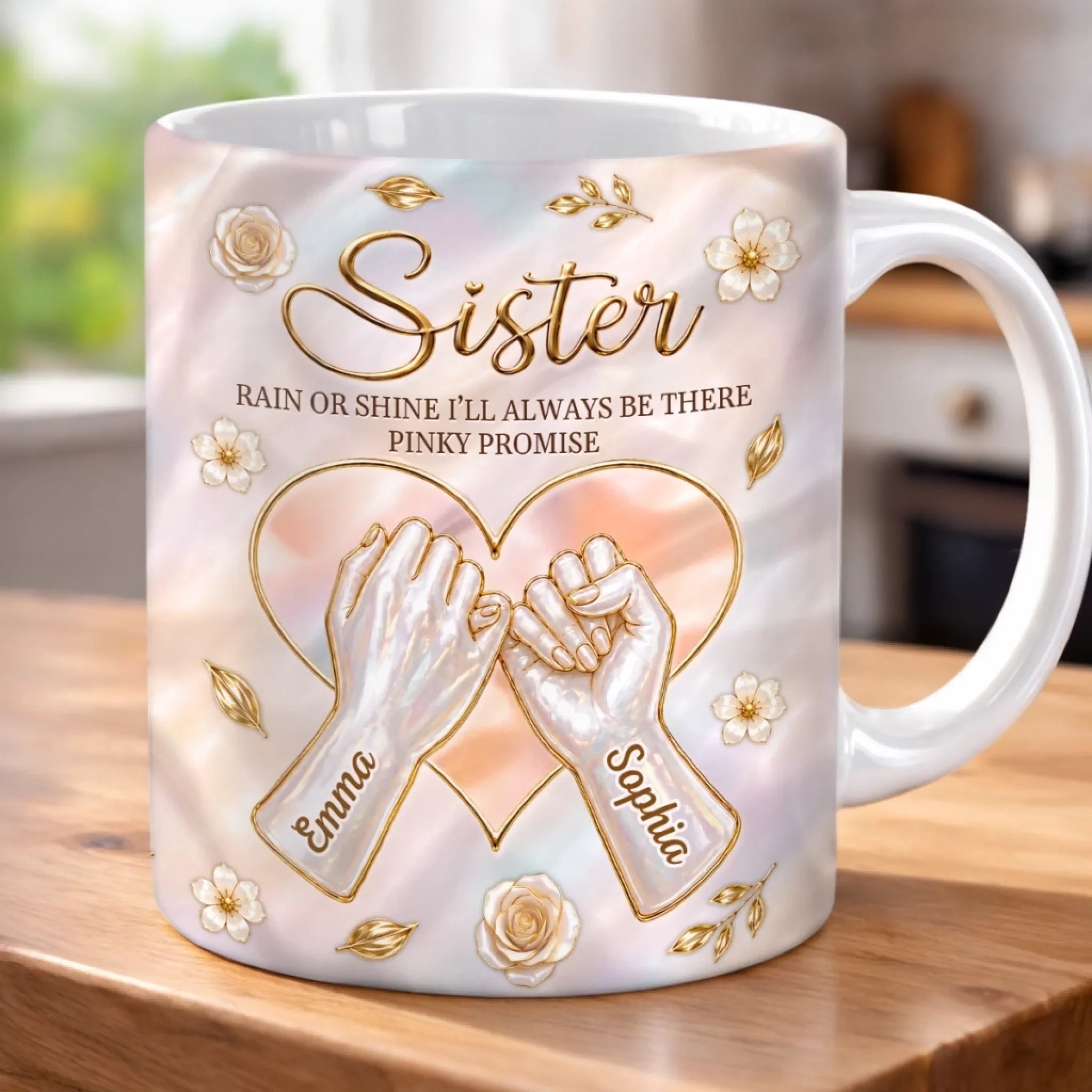 Custom 3D Inflated Effect Printed Mug - Personalized Best Friend Birthday Gifts For Women, Besties, Sisters, BFF - Pinky Promise Sisterhood