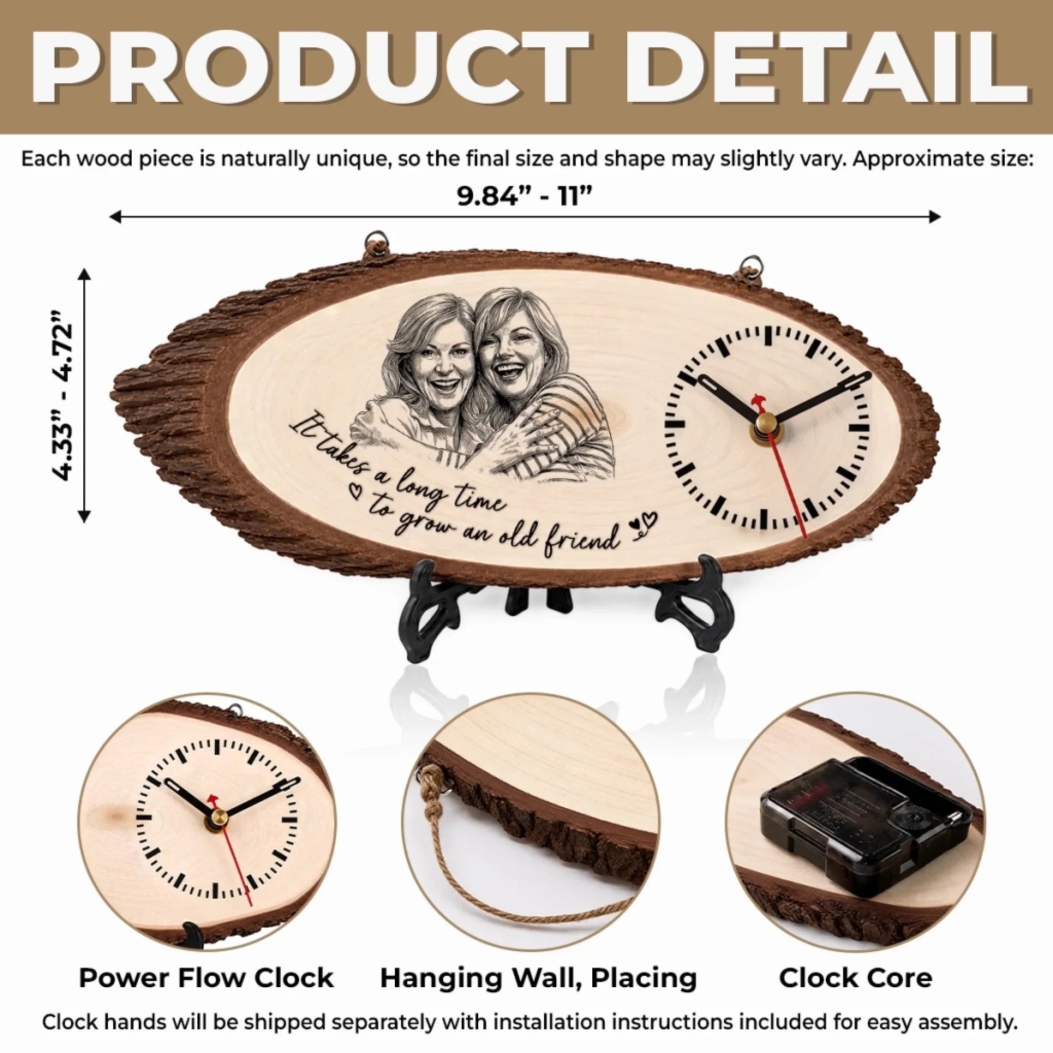 Custom Photo Rustic Wooden Clock - Personalized Best Friend Birthday Gifts For Women, Besties, Sisters, BFF - The Best Kind Of Forever Friend