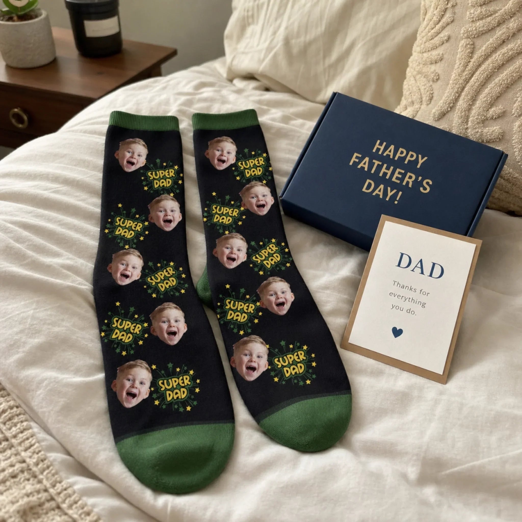 Custom Photo Middle Tube Socks - Personalized Father's Day Birthday Gifts For Dad, Grandpa - Super Dad, Super Cool