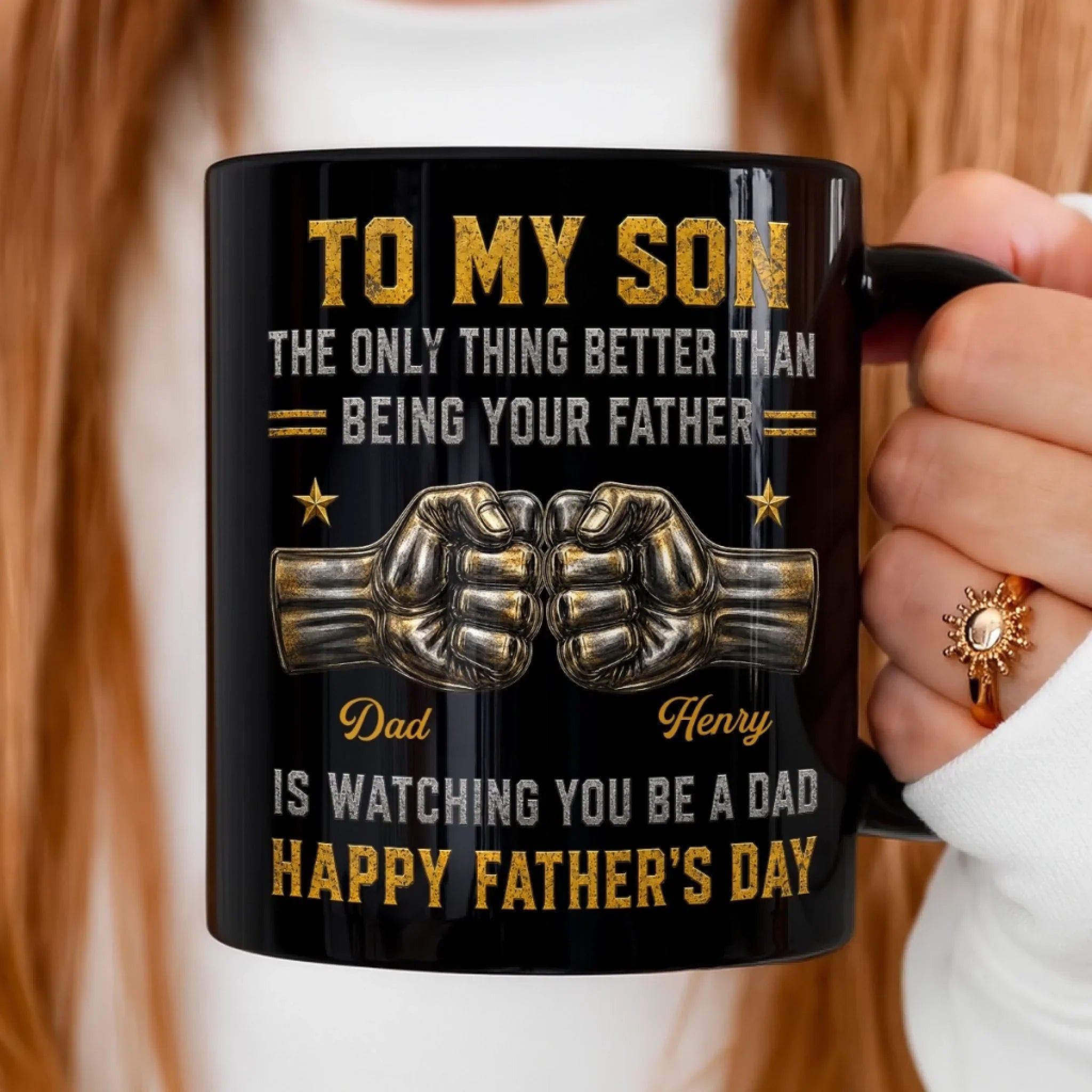 Custom Black Mug - Personalized Father's Day Birthday Gifts For Son - Go Fearlessly Chase Your Dreams