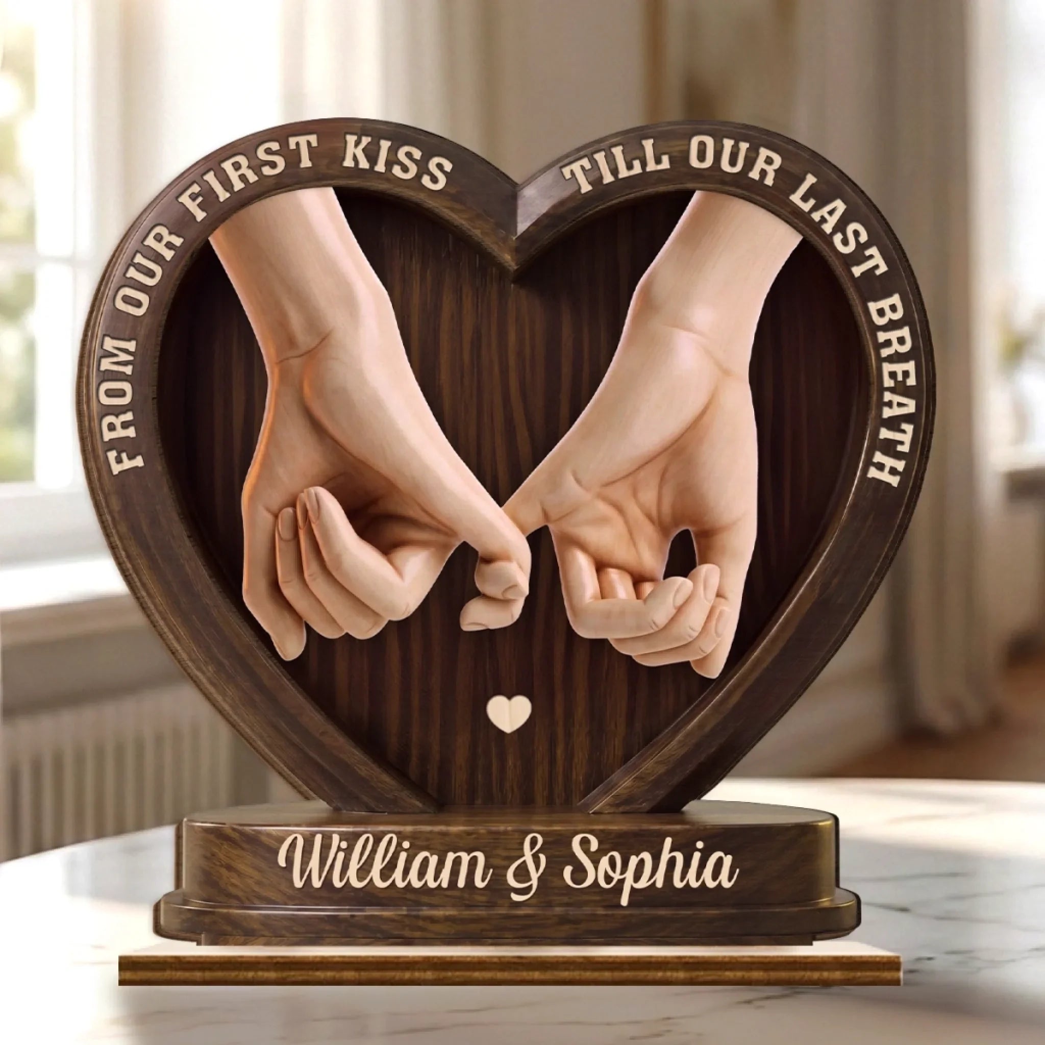Custom 2-Layered Wooden Plaque - Personalized Anniversary Wedding Gifts For Husband And Wife, Him And Her - Your Hand In Mine