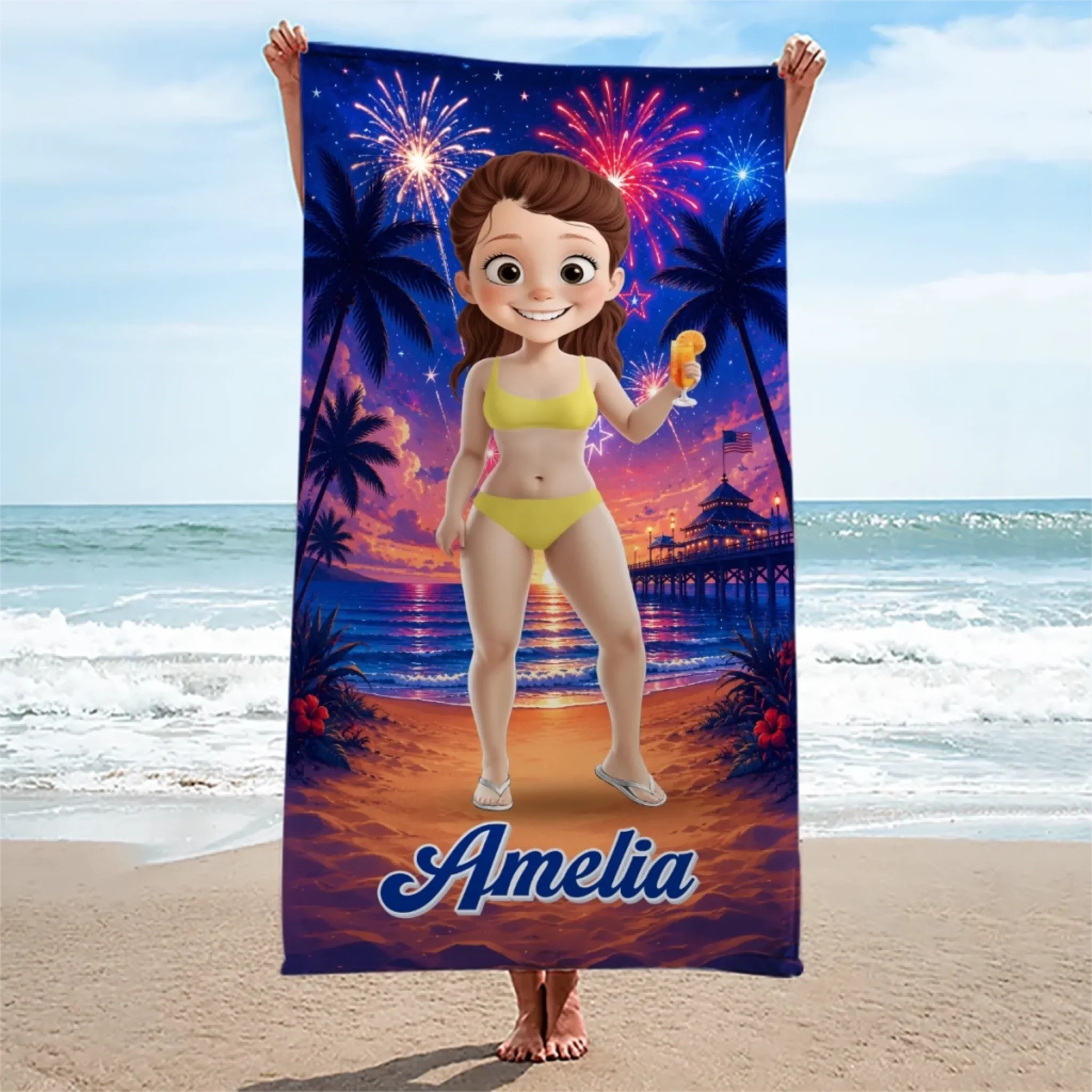 Custom Beach Towel - Personalized America 250th Anniversary, Summer Vacation And Travel Gifts For Best Friends, Family - Salty Air Sunny Days