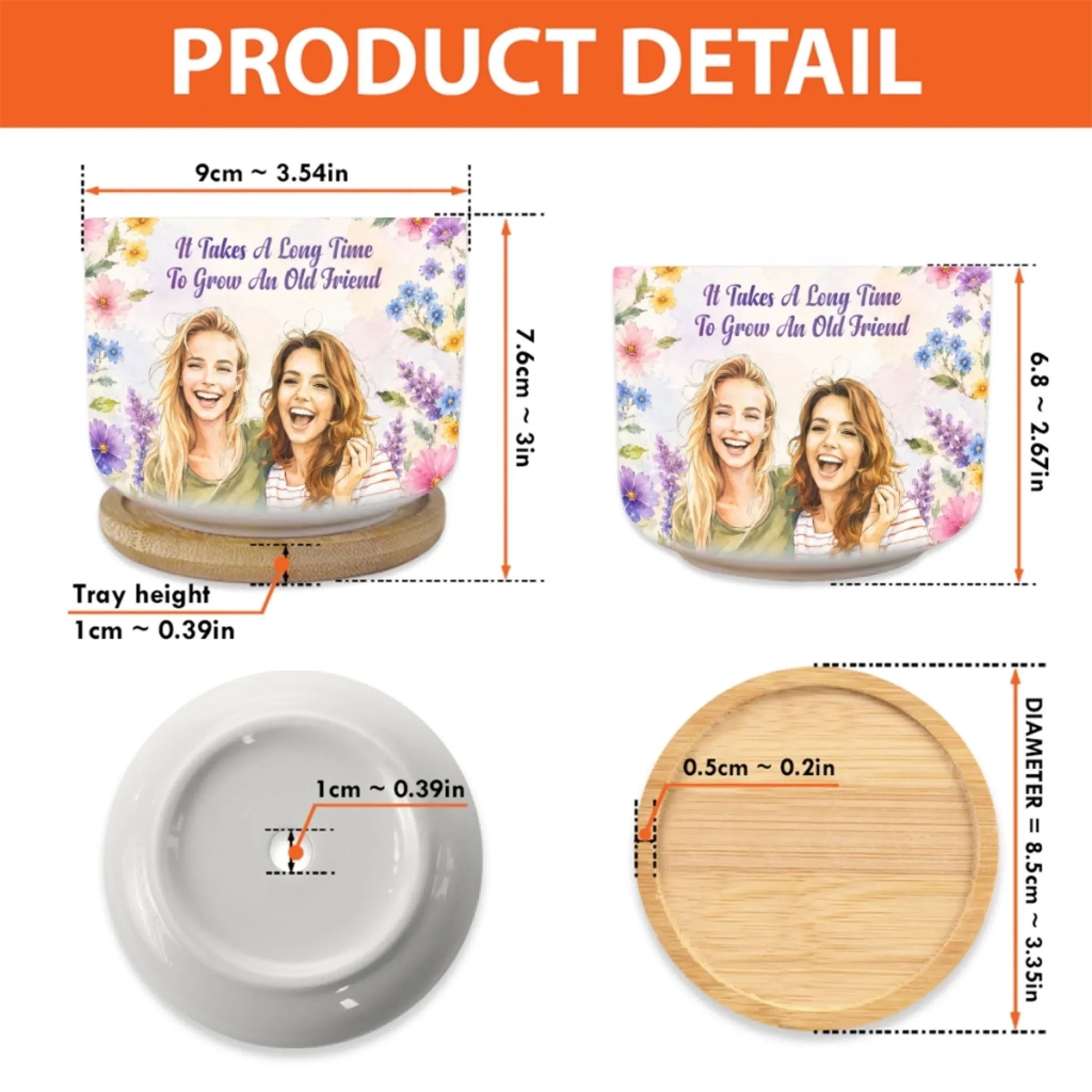Custom Photo Home Decor Ceramic Plant Pot - Personalized Best Friend Birthday Gifts For Women, Besties, Sisters, BFF - A True Friendship Never Ends