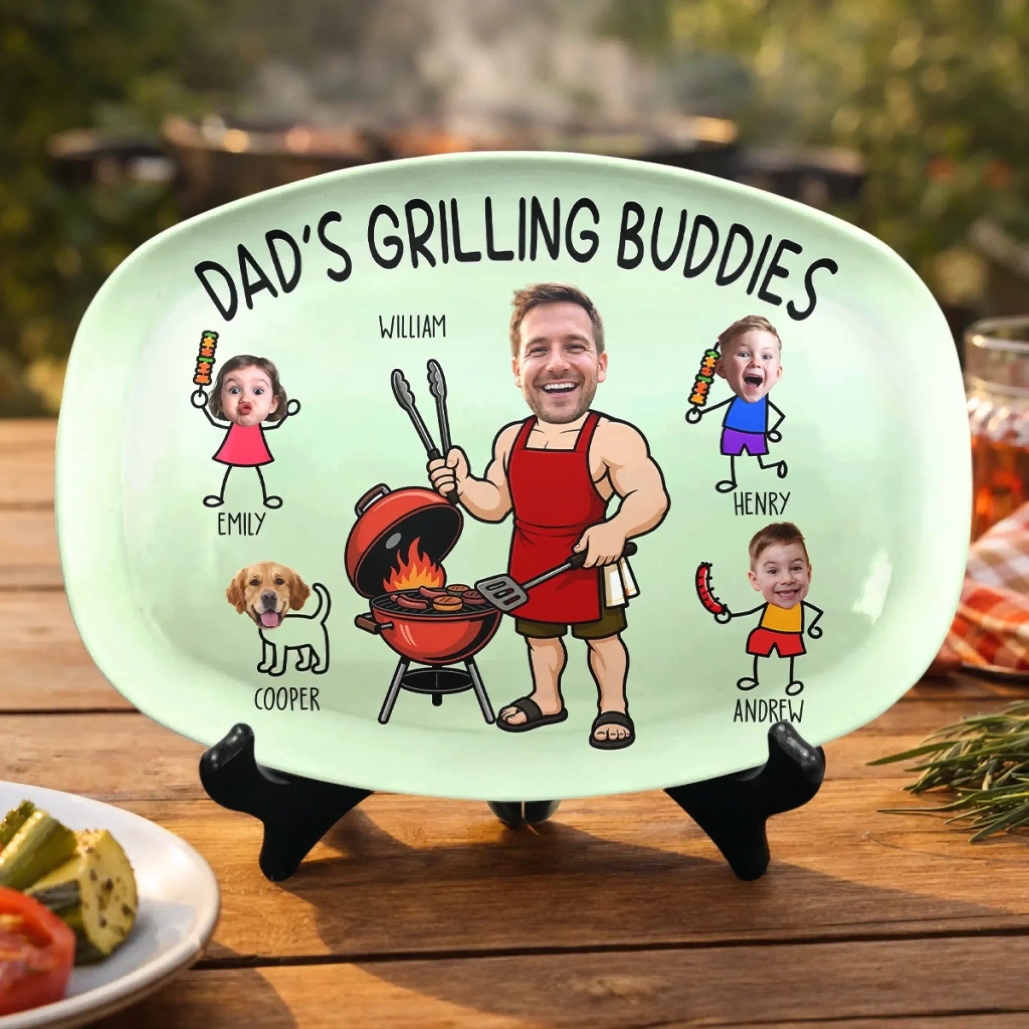 Custom Photo Platter - Personalized Father's Day Birthday Gifts For Dad, Grandpa - BBQ Bonding Time