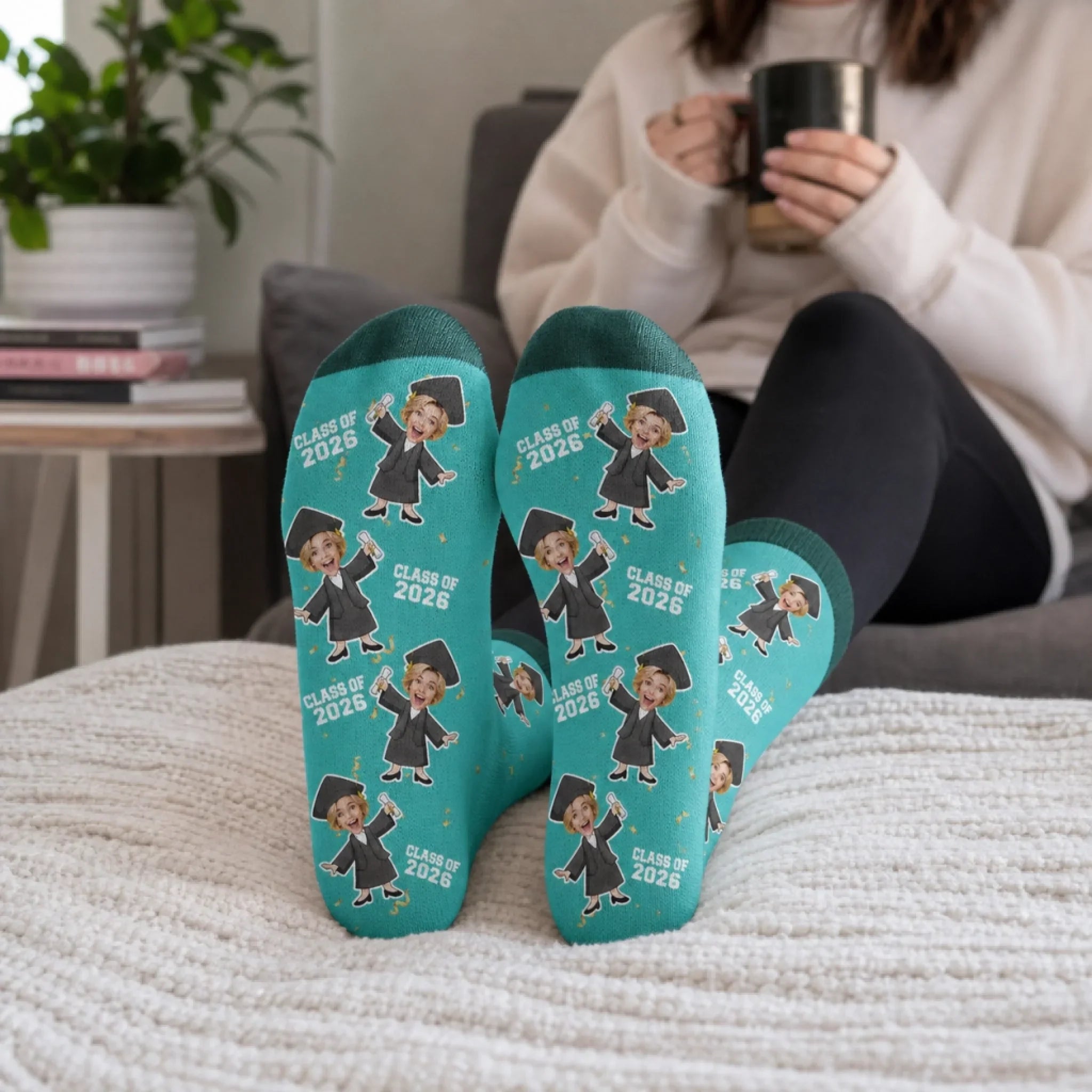 Custom Photo Middle Tube Socks - Personalized Graduation Gifts For Him, Her - Senior Year Socks