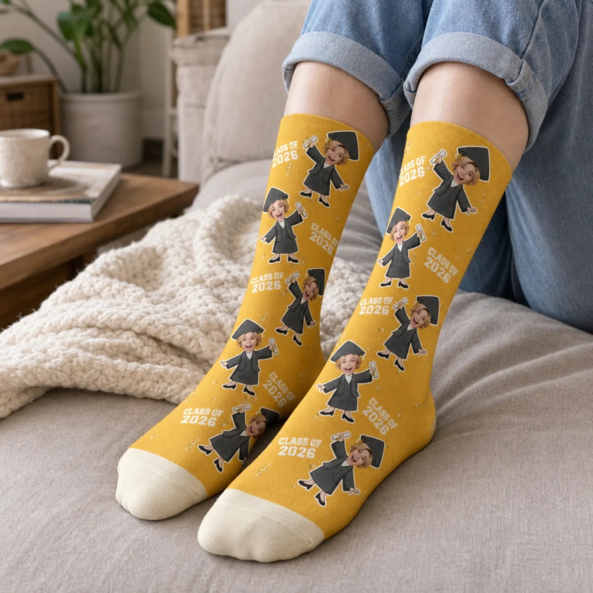 Custom Photo Middle Tube Socks - Personalized Graduation Gifts For Him, Her - Senior Year Socks