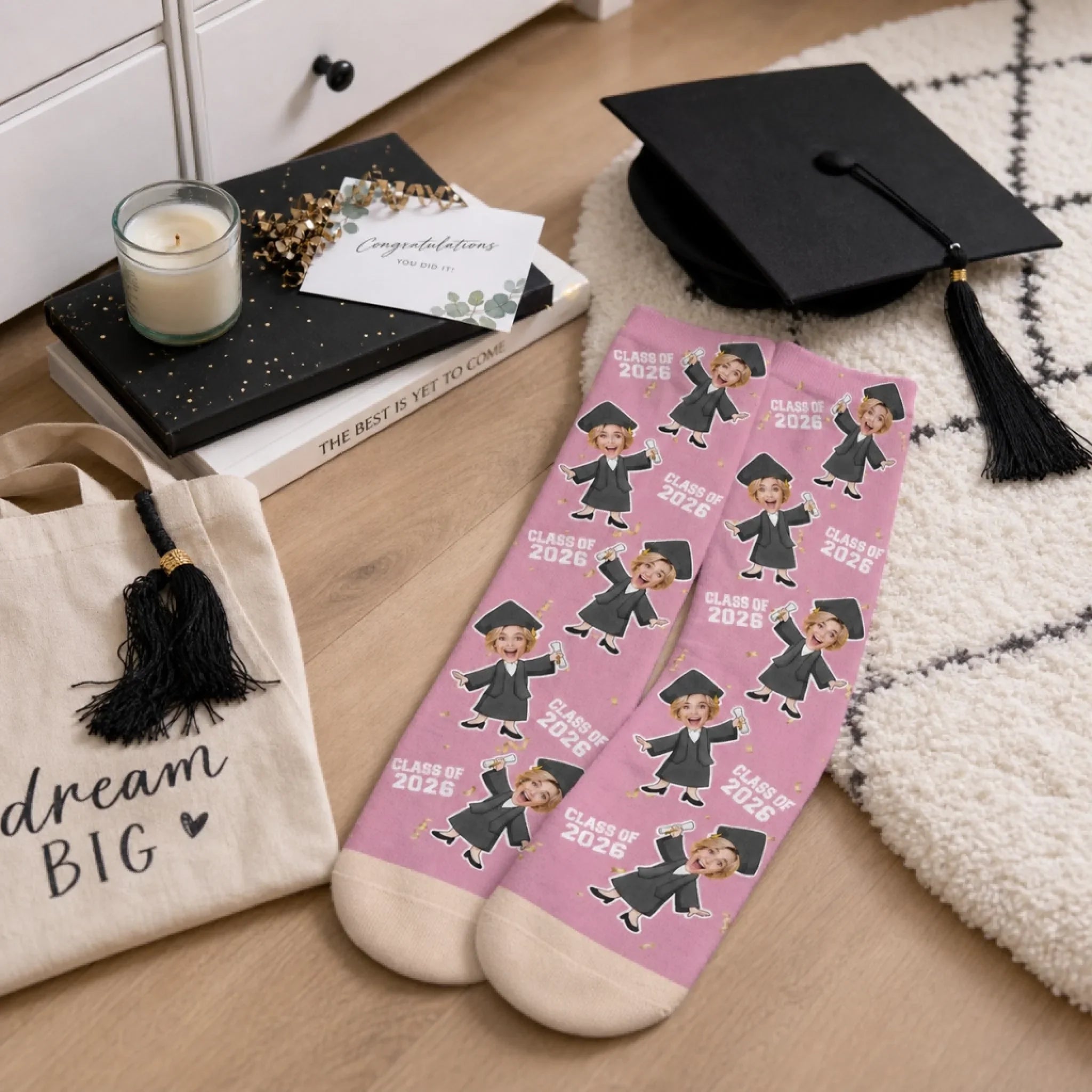 Custom Photo Middle Tube Socks - Personalized Graduation Gifts For Him, Her - Senior Year Socks