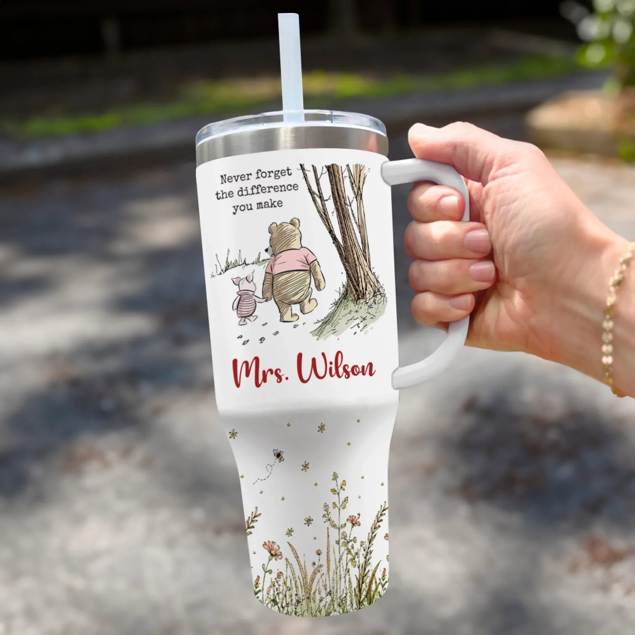 Custom 40 Oz Stainless Steel Tumbler With Handle - Personalized Birthday Gifts For Teachers - With Heart And Gratitude
