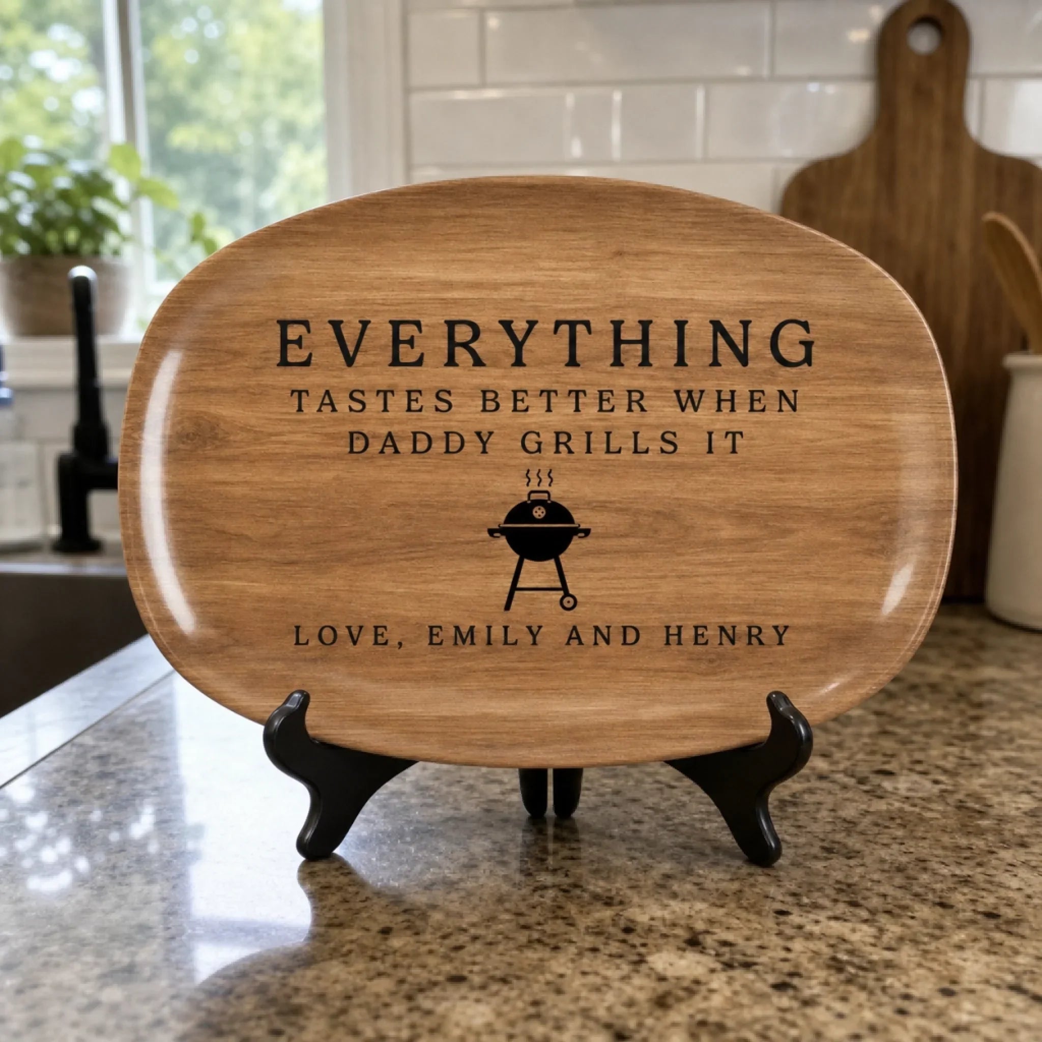 Custom Platter - Personalized Father's Day Birthday Gifts For Dad, Grandpa - Grill Master At Work