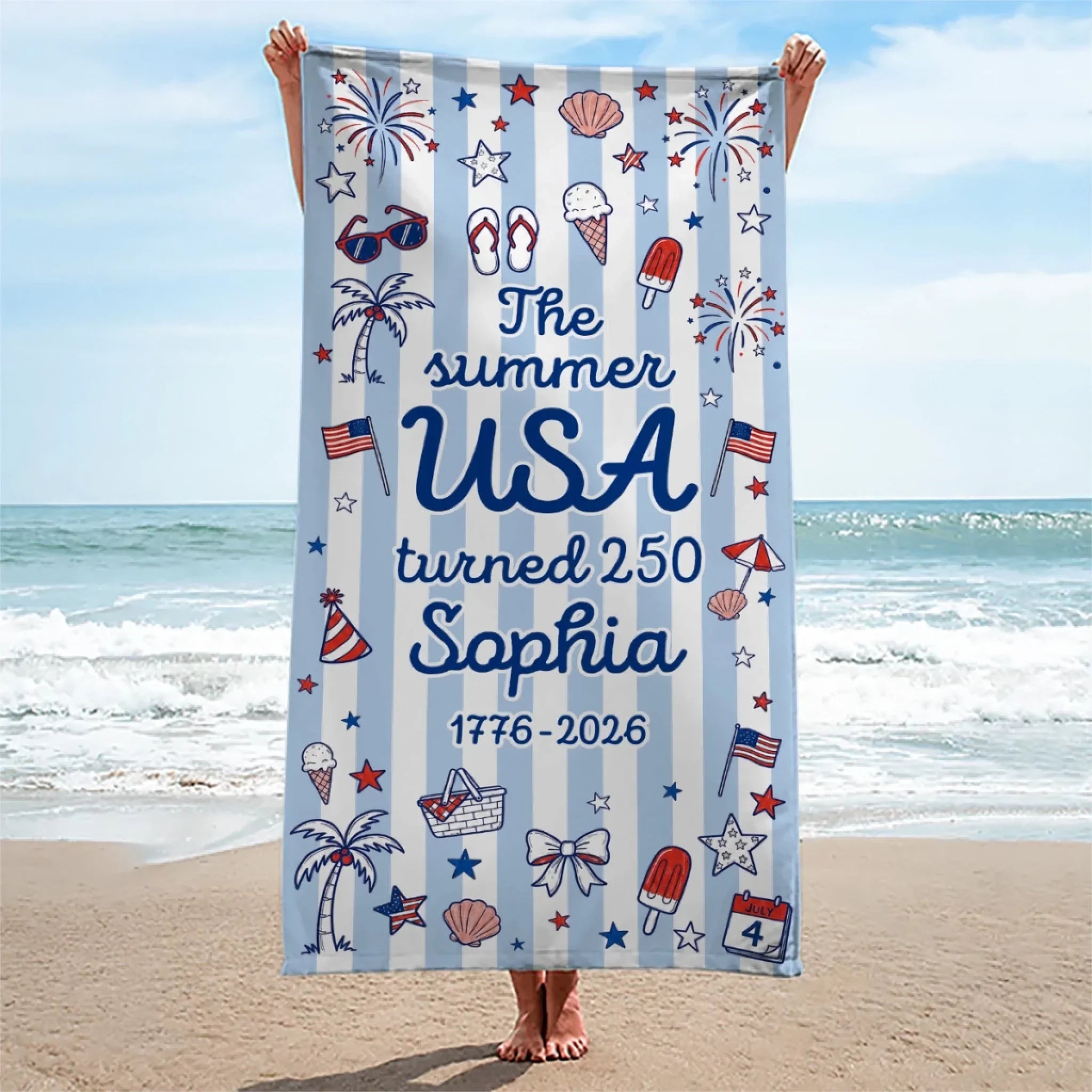 Custom Beach Towel - Personalized America 250th Anniversary, Summer Vacation And Travel Gifts For Mom, Dad, Brother, Sister, Kids - Freedom Never Goes Out Of Style