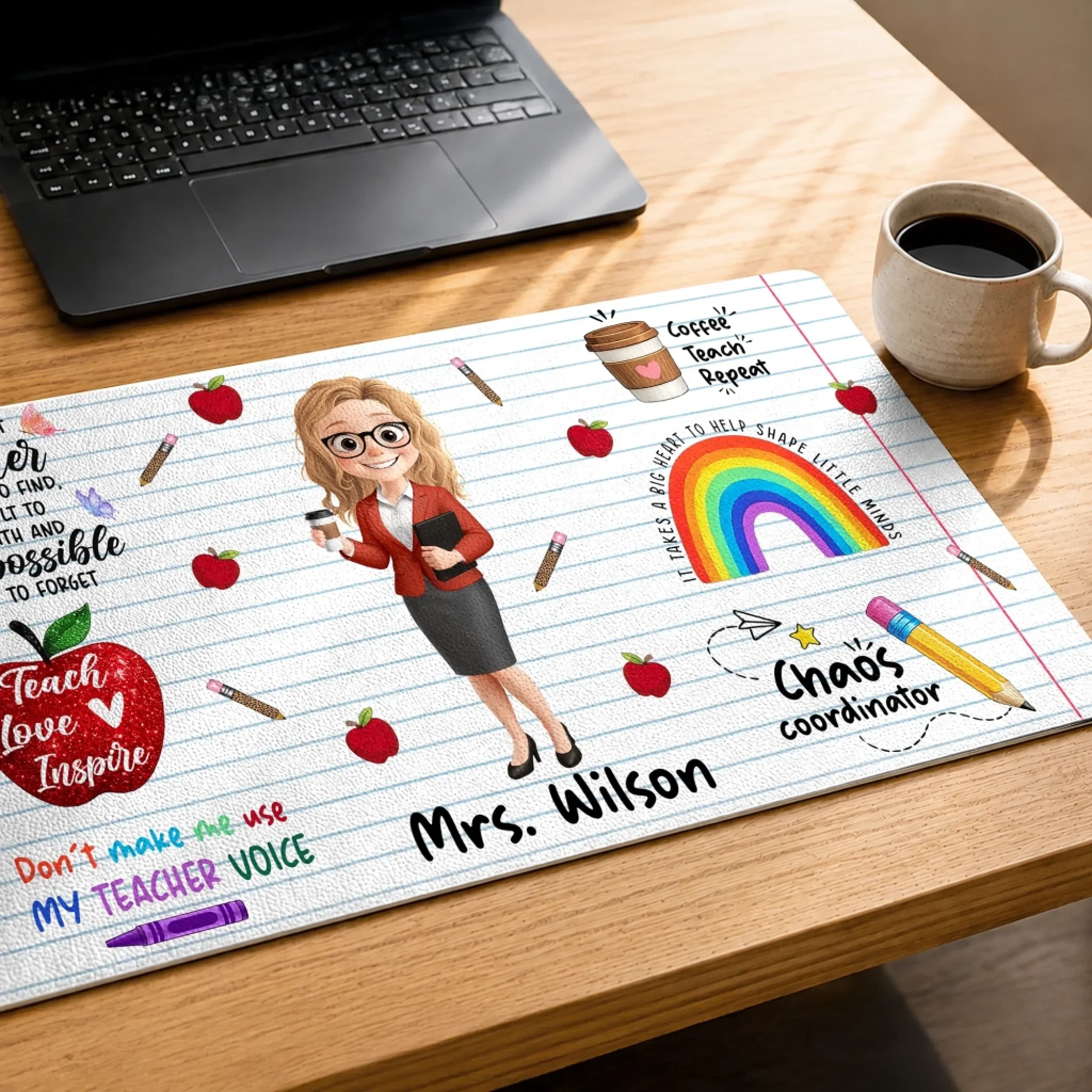 Custom Desk Mat - Personalized Birthday Gifts For Teachers - Coffee Teach Repeat