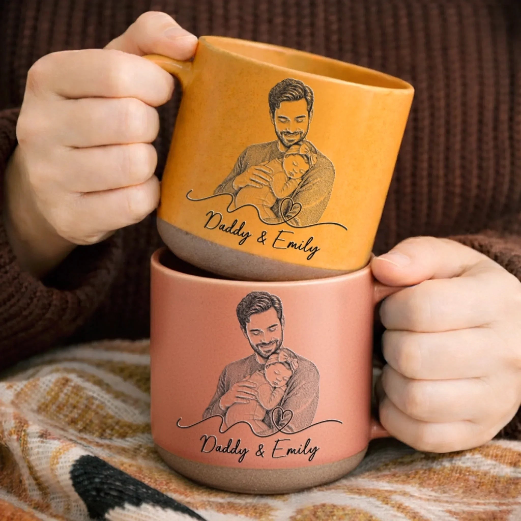 Custom Photo Printed Pottery Mug - Personalized Father's Day, Baby Shower, Gender Reveal Gifts For New Moms, New Dads, New Parents - Tiny Hands, Biggest Love