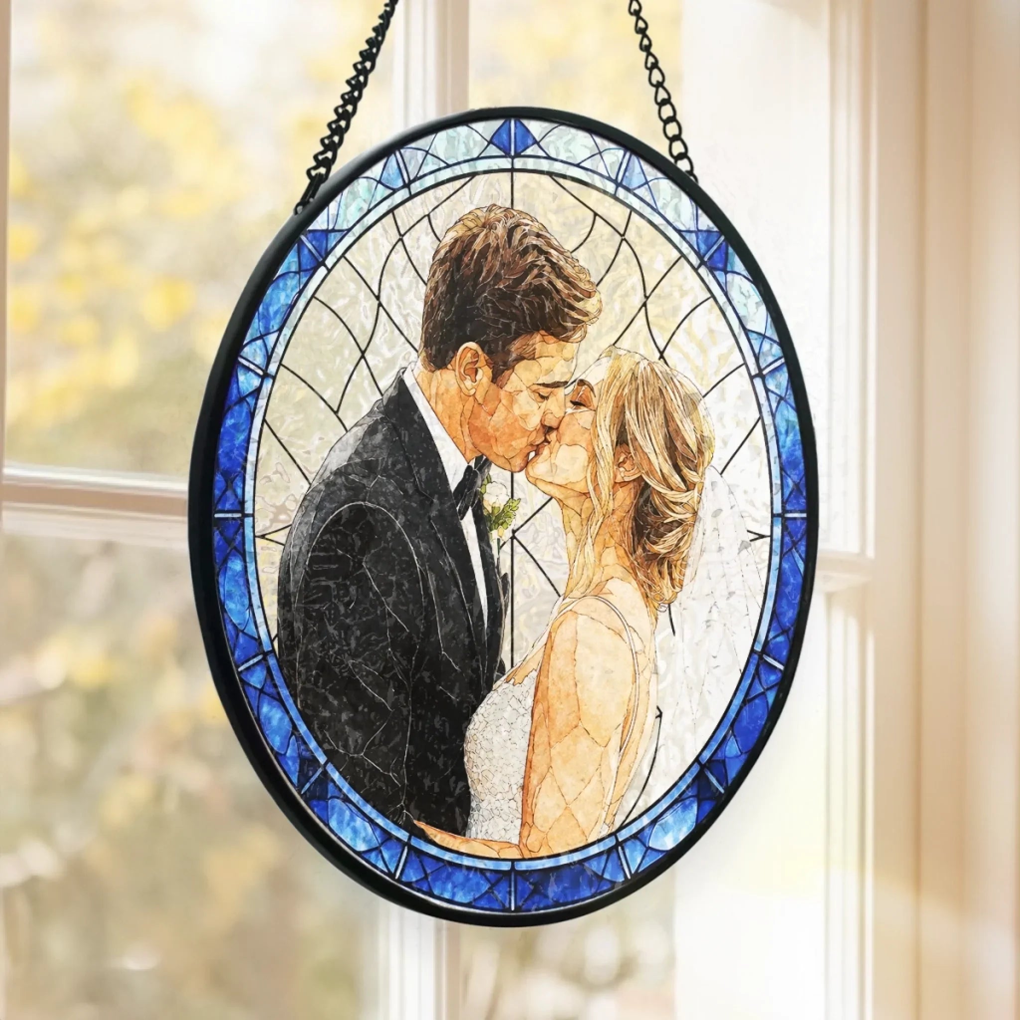 Custom Photo Stained Glass Window Hanging Suncatcher - Personalized Anniversary Wedding Gifts For Husband And Wife, Him And Her - Endless Love
