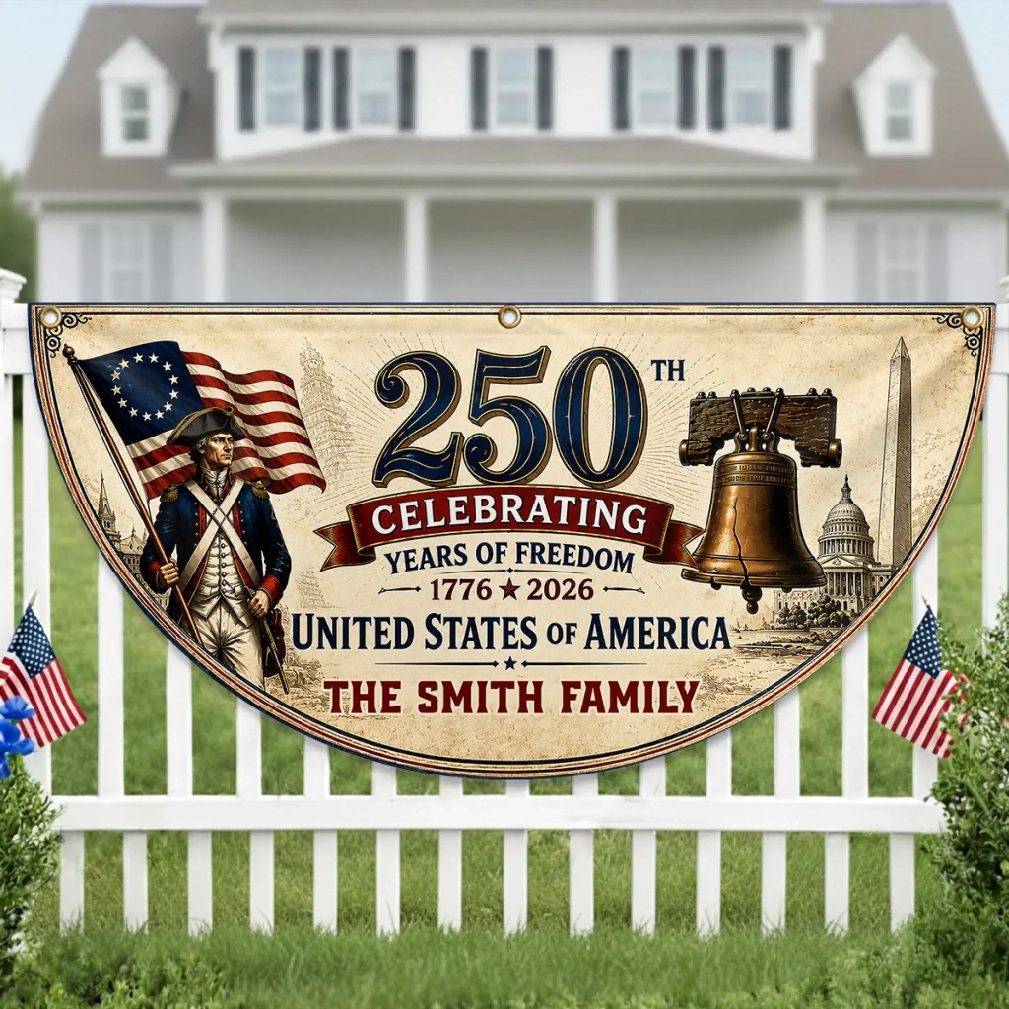 Custom Non-Pleated Fan Flag - Personalized America 250th Anniversary Gifts For Mom, Dad, Brother, Sister, Kids - Celebrating 250 Years Strong