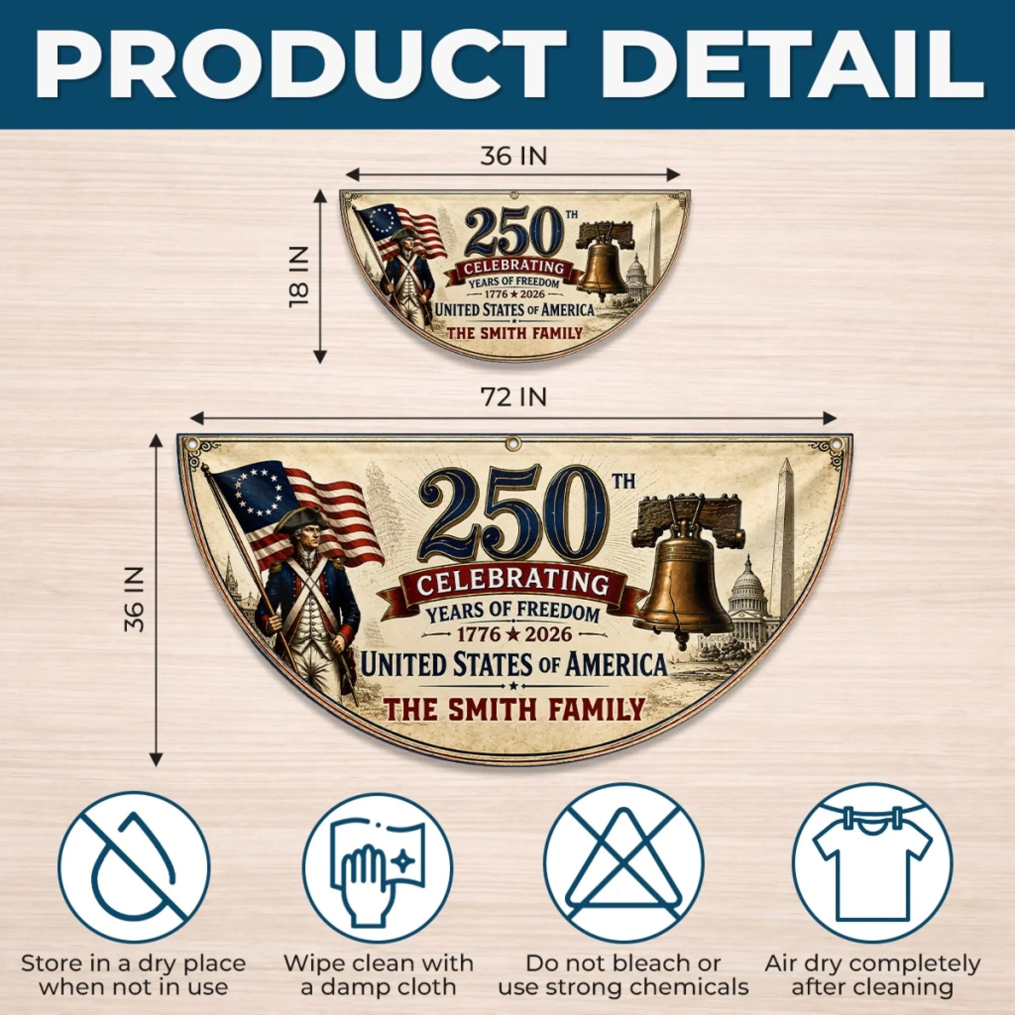 Custom Non-Pleated Fan Flag - Personalized America 250th Anniversary Gifts For Mom, Dad, Brother, Sister, Kids - Celebrating 250 Years Strong