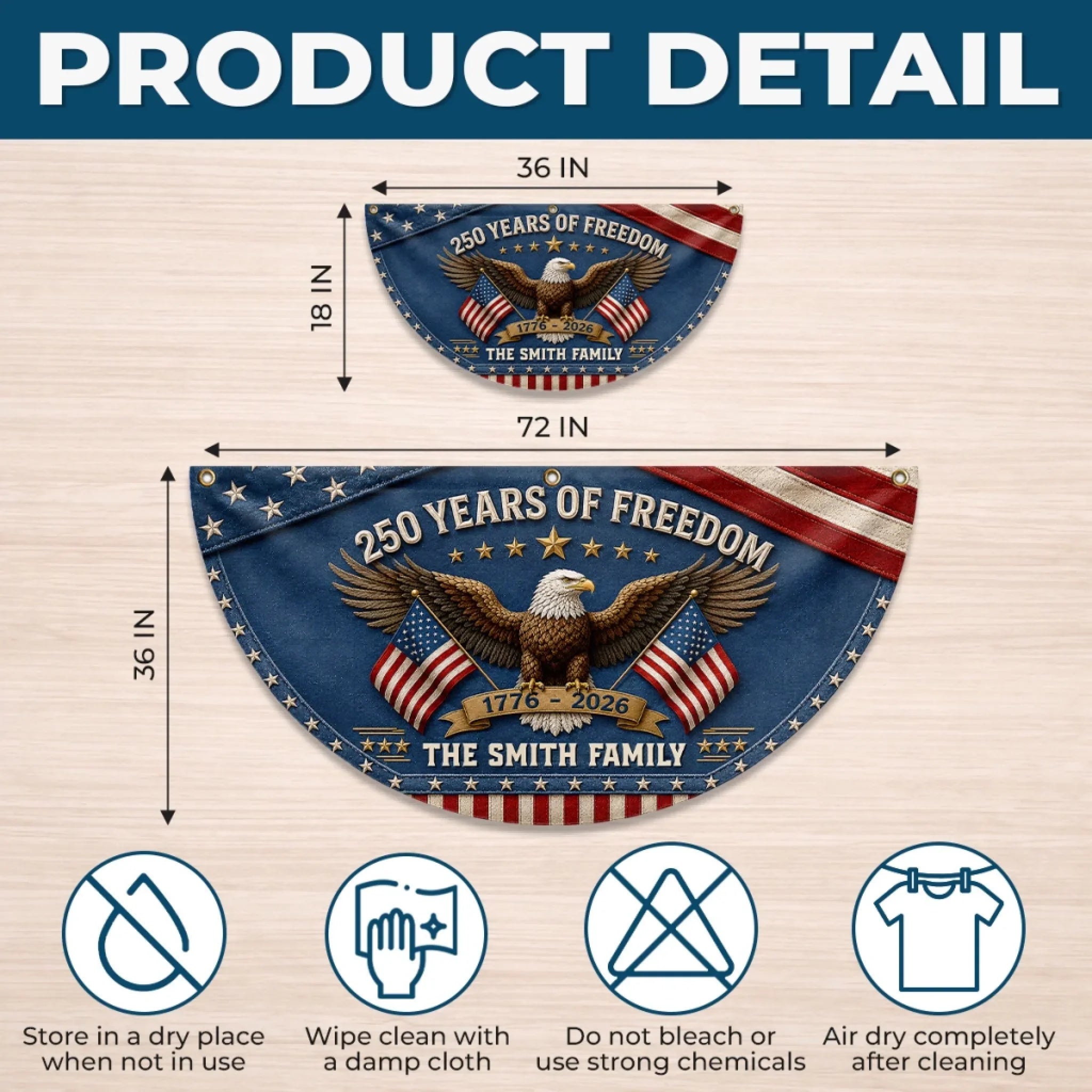 Custom Non-Pleated Fan Flag - Personalized America 250th Anniversary Gifts For Mom, Dad, Brother, Sister, Kids - United By Liberty