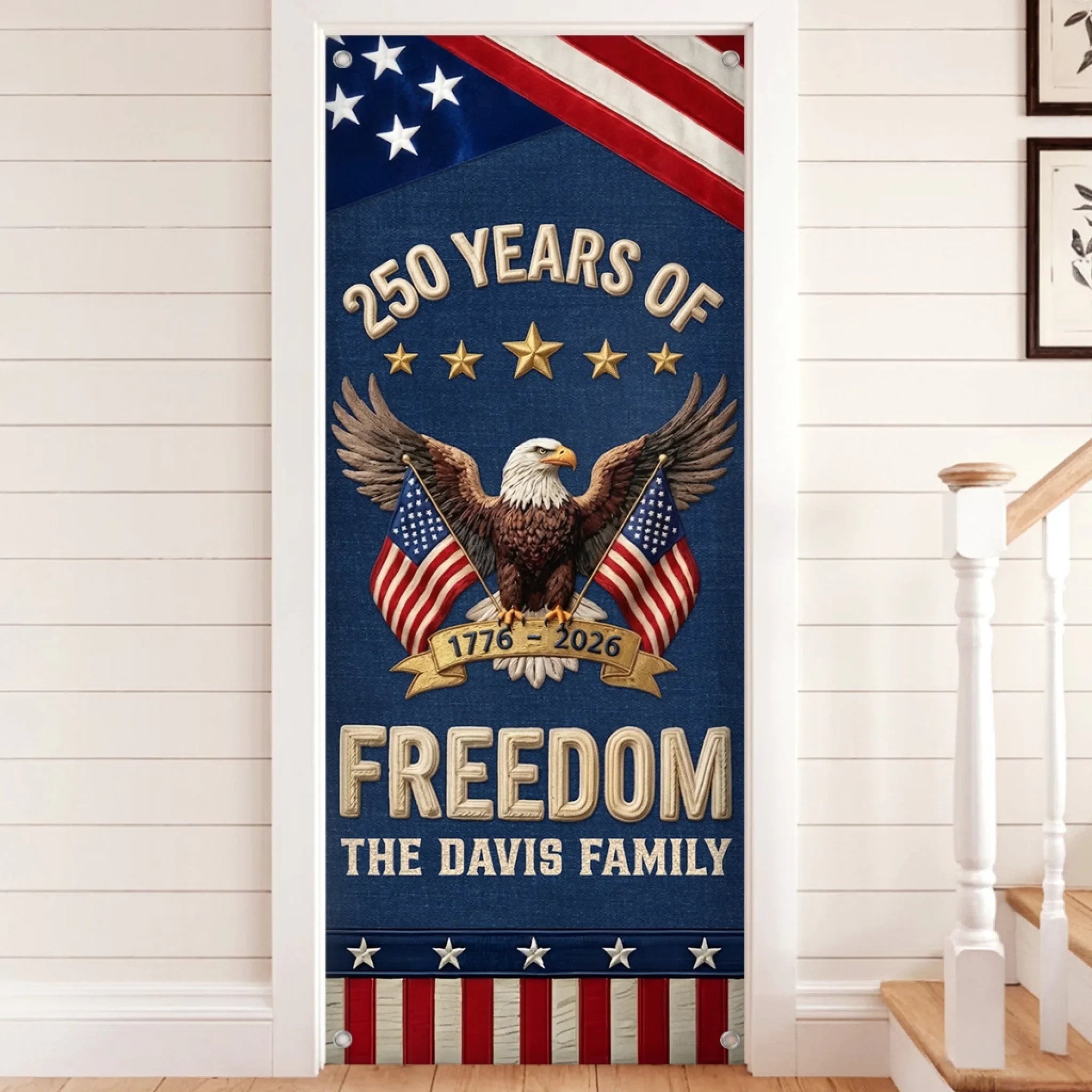 Custom Door Cover - Personalized America 250th Anniversary Gifts For Mom, Dad, Brother, Sister, Kids - Born To Celebrate Freedom