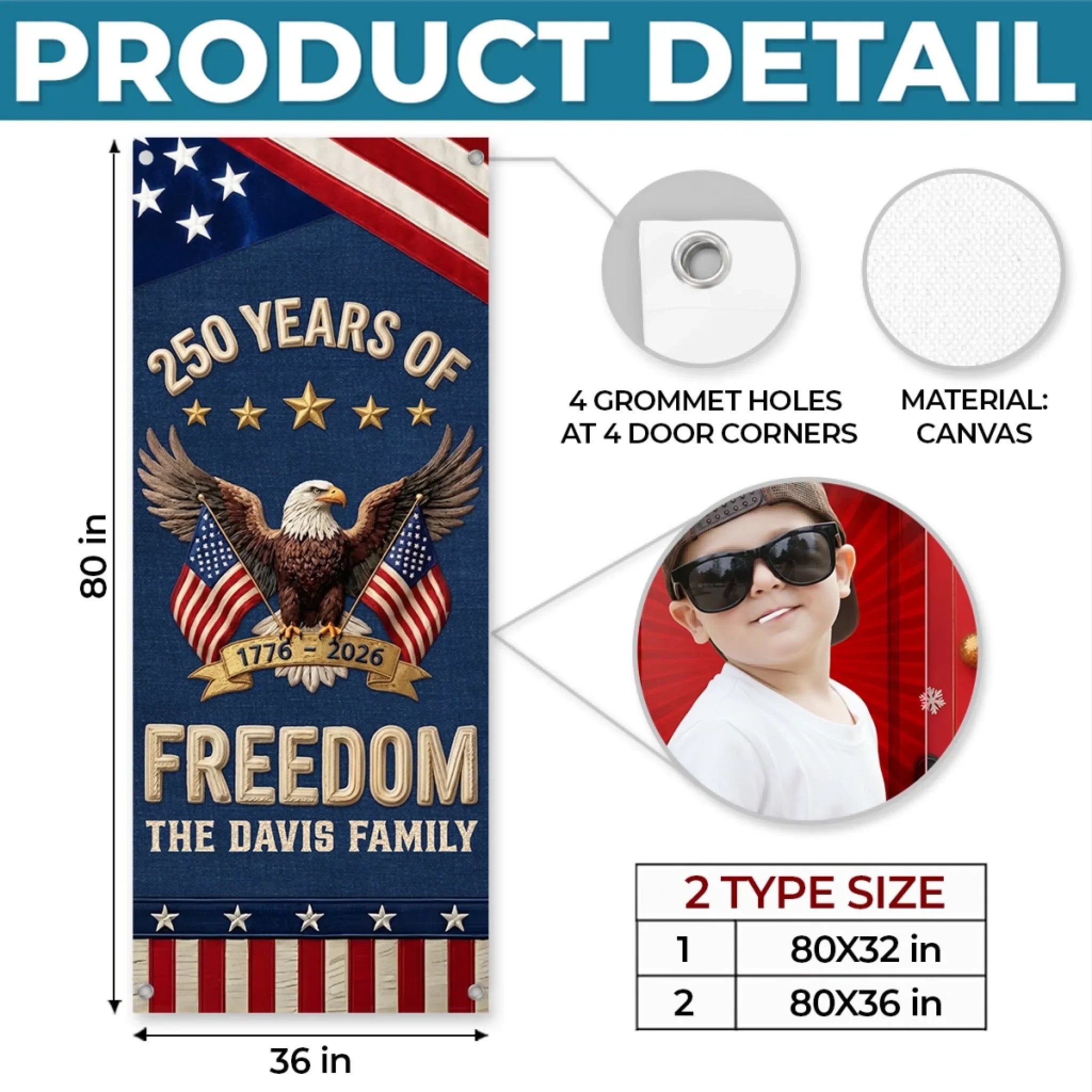 Custom Door Cover - Personalized America 250th Anniversary Gifts For Mom, Dad, Brother, Sister, Kids - Born To Celebrate Freedom