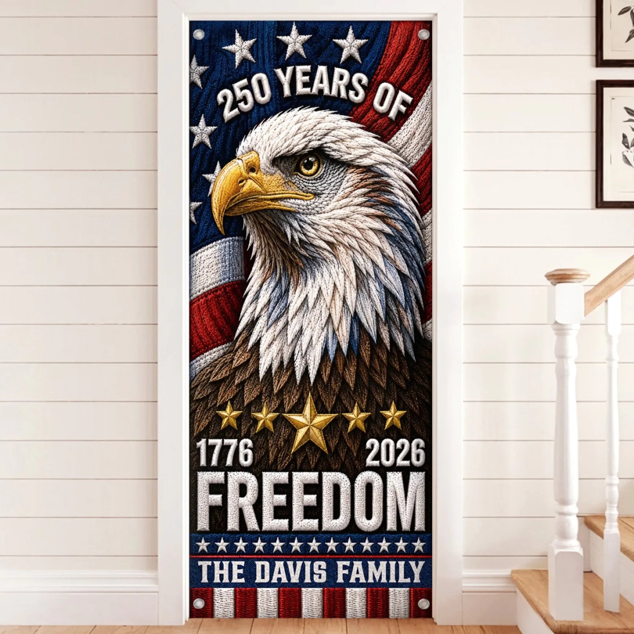 Custom Door Cover - Personalized America 250th Anniversary Gifts For Mom, Dad, Brother, Sister, Kids - United By Freedom Forever