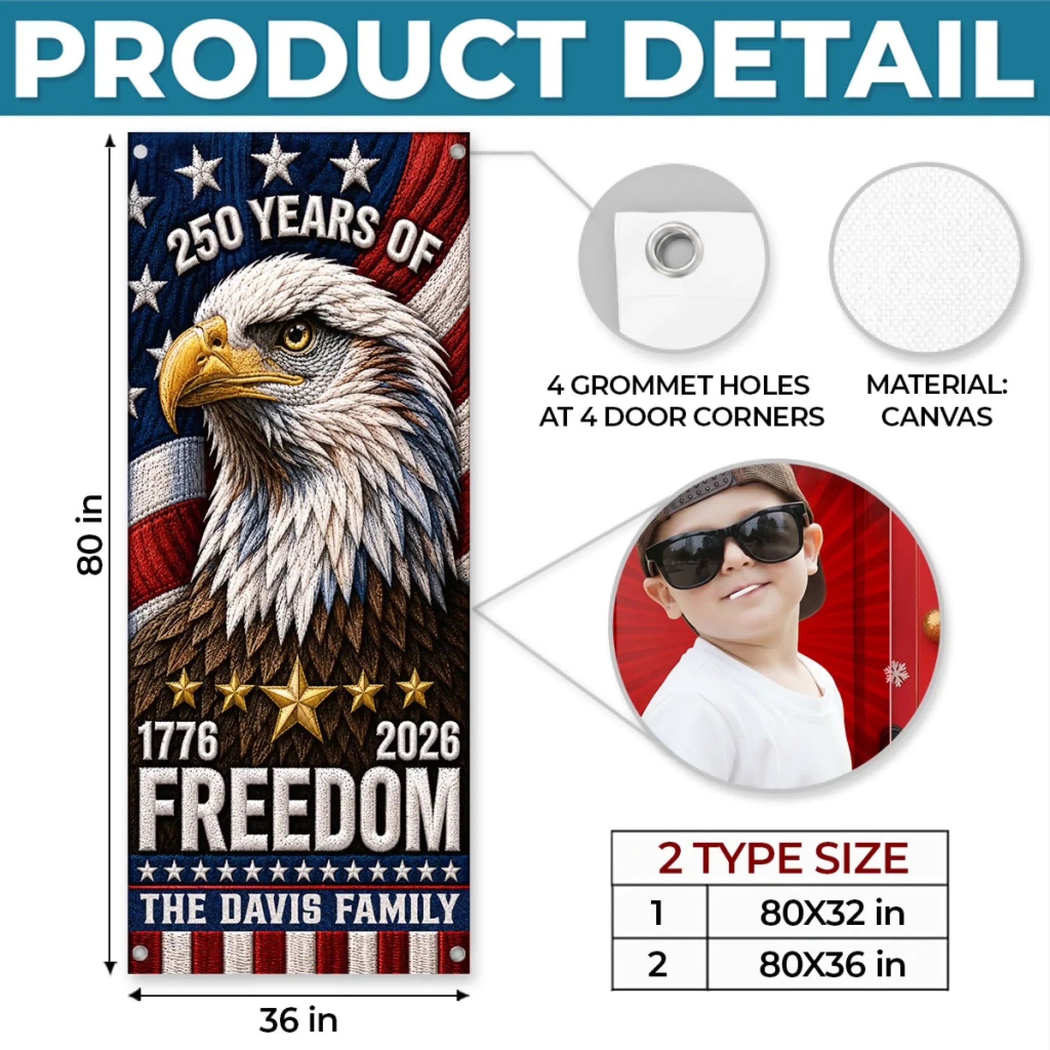 Custom Door Cover - Personalized America 250th Anniversary Gifts For Mom, Dad, Brother, Sister, Kids - United By Freedom Forever