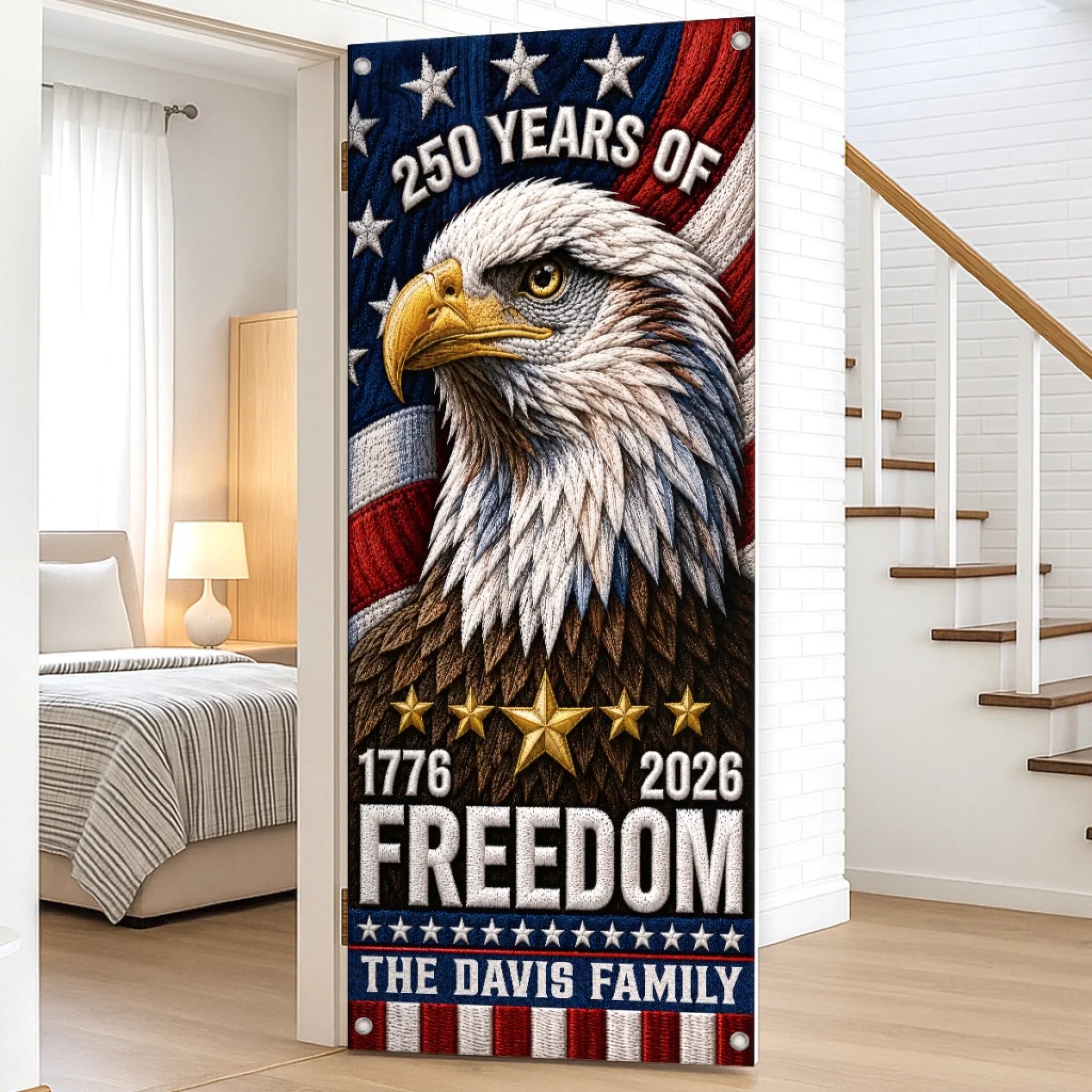 Custom Door Cover - Personalized America 250th Anniversary Gifts For Mom, Dad, Brother, Sister, Kids - United By Freedom Forever