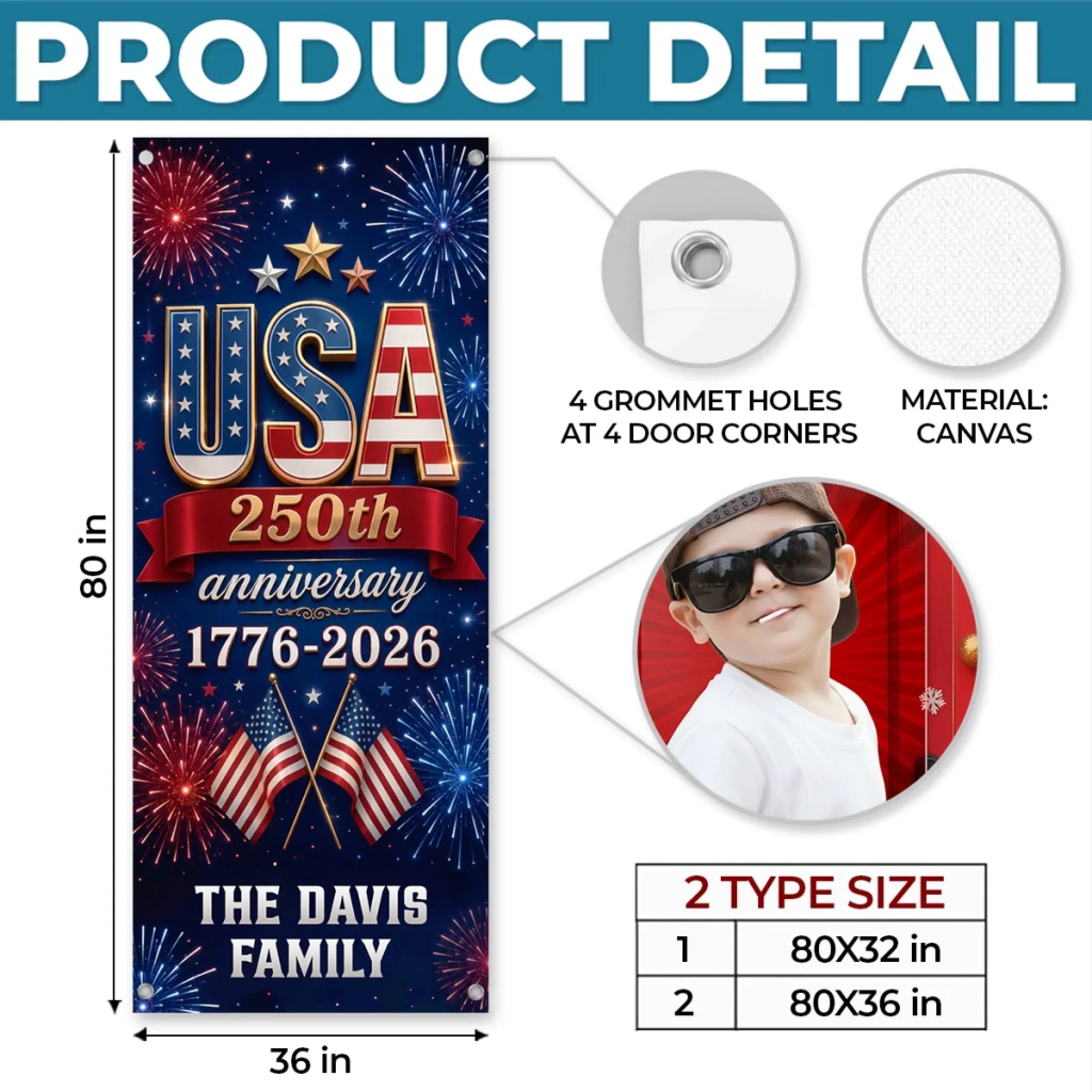 Custom Door Cover - Personalized America 250th Anniversary Gifts For Mom, Dad, Brother, Sister, Kids - Stars Stripes Proud Hearts