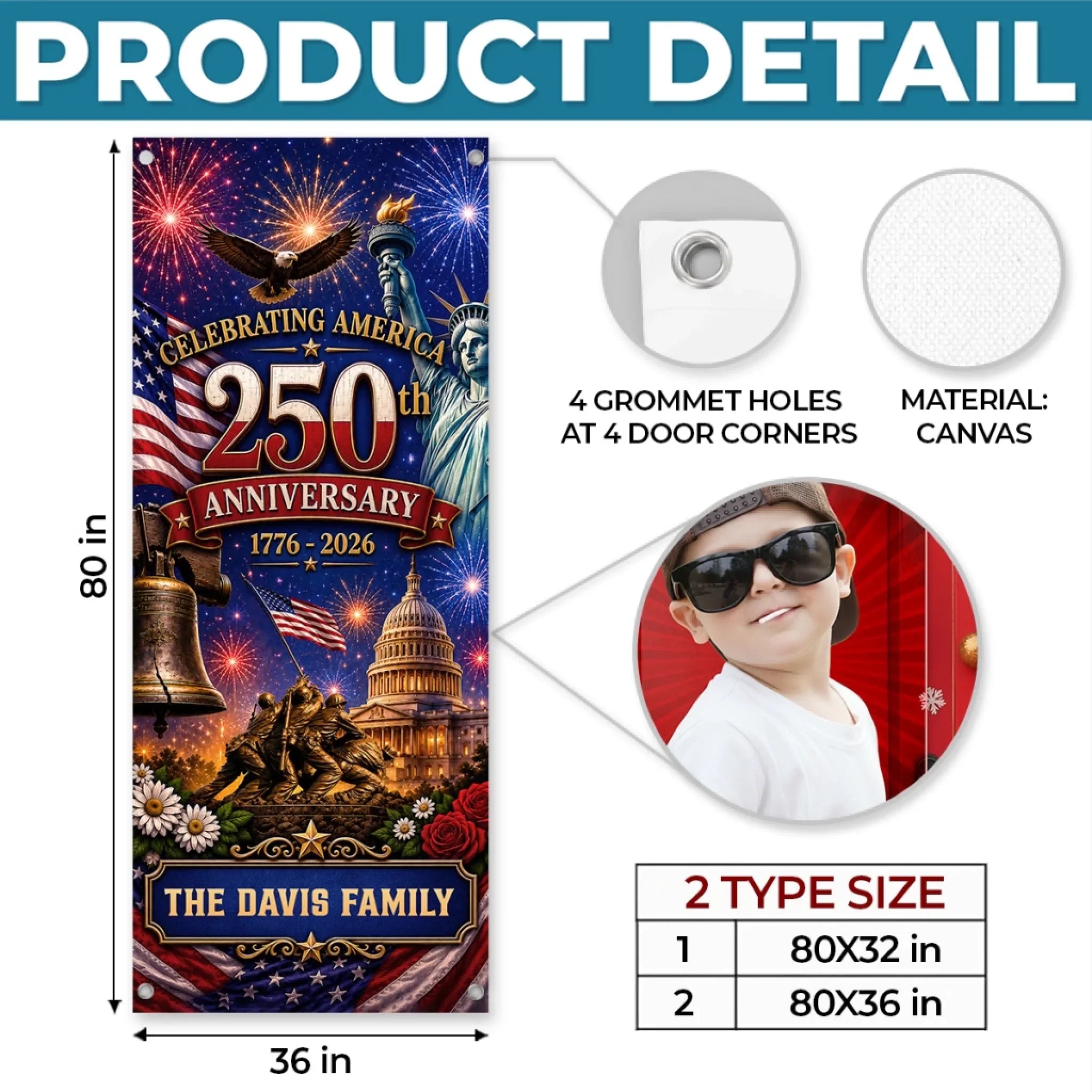Custom Door Cover - Personalized America 250th Anniversary Gifts For Mom, Dad, Brother, Sister, Kids - Welcome To The USA Era