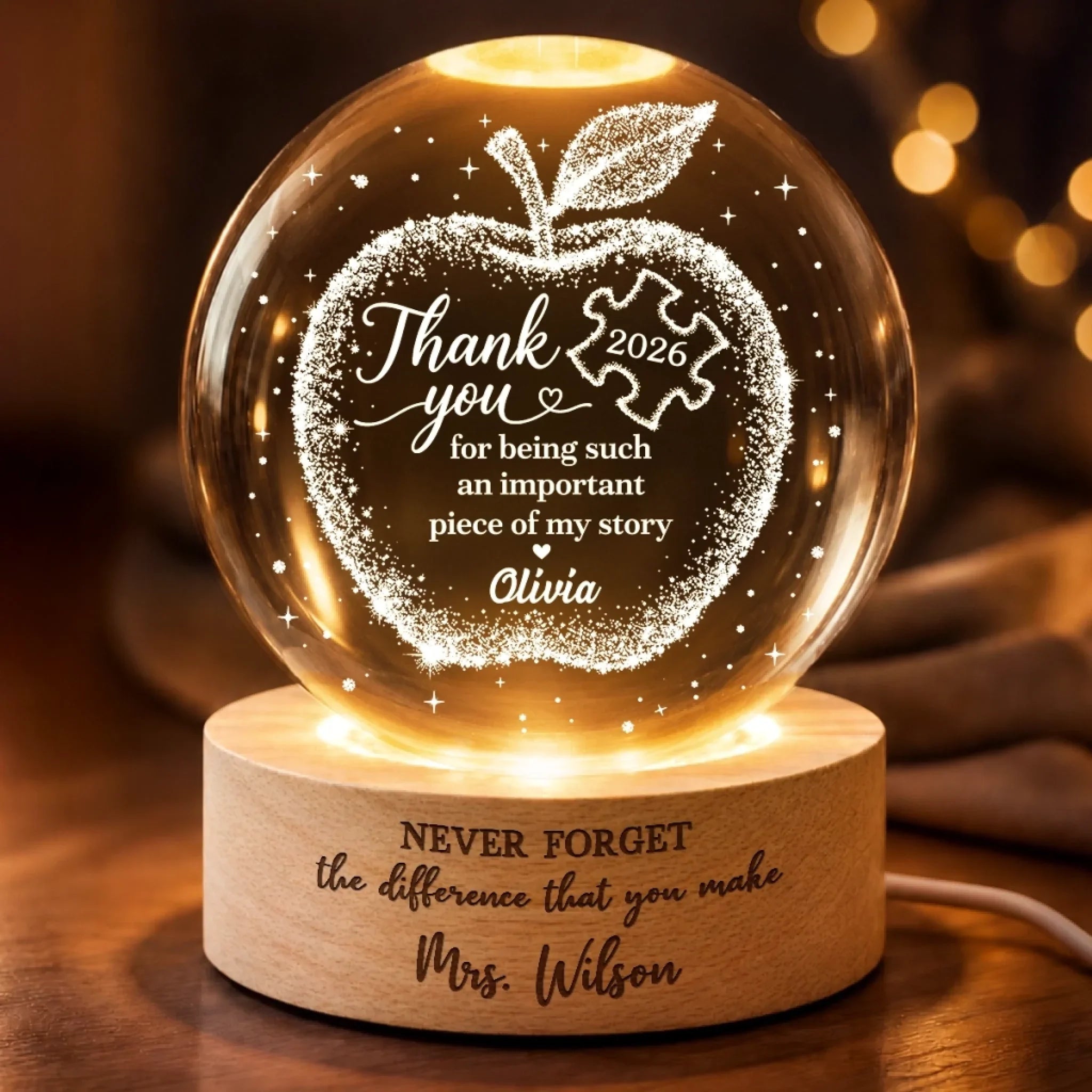 Custom Crystal Ball Night Light - Personalized Birthday Gifts For Teachers - A Teacher’s Guiding Light