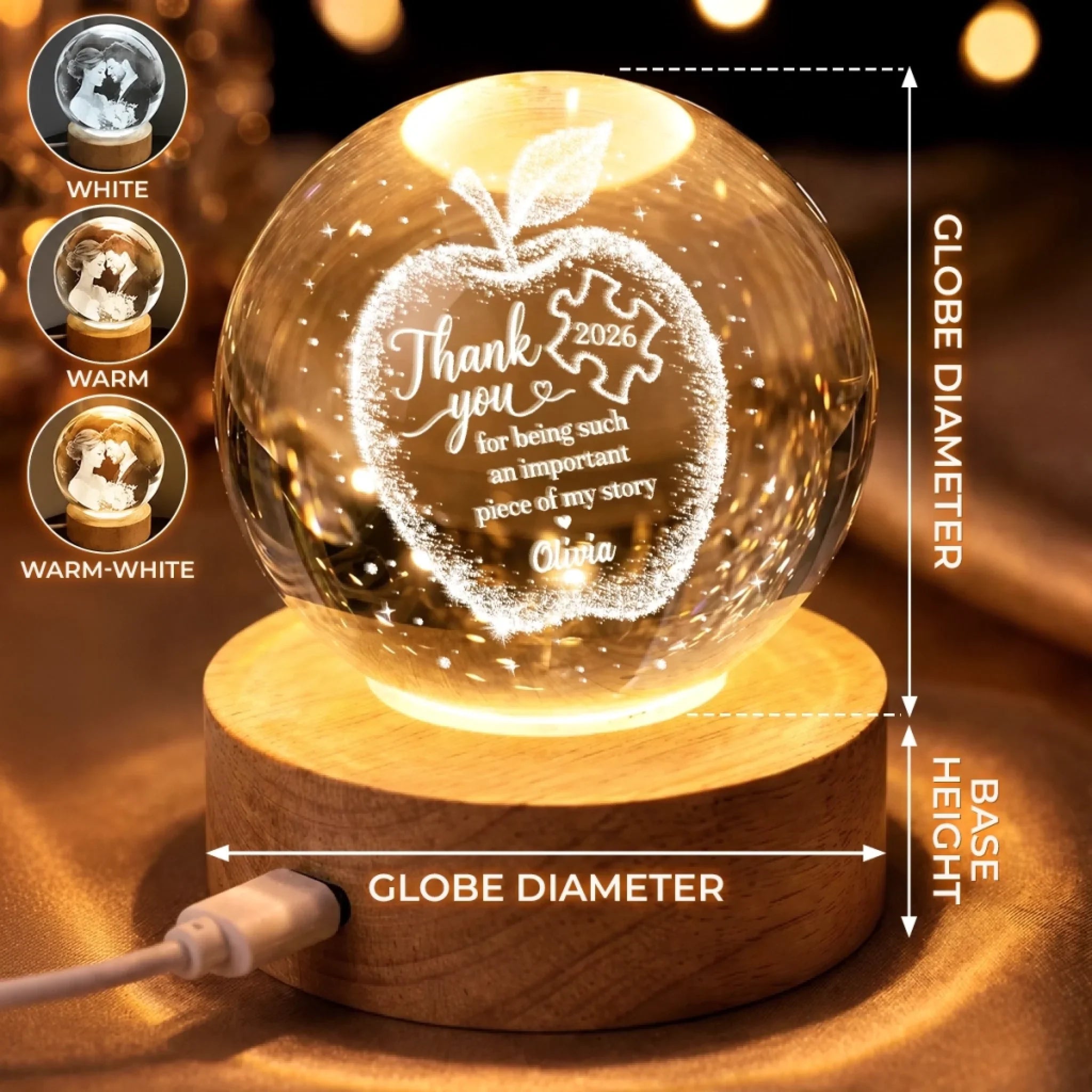 Custom Crystal Ball Night Light - Personalized Birthday Gifts For Teachers - A Teacher’s Guiding Light