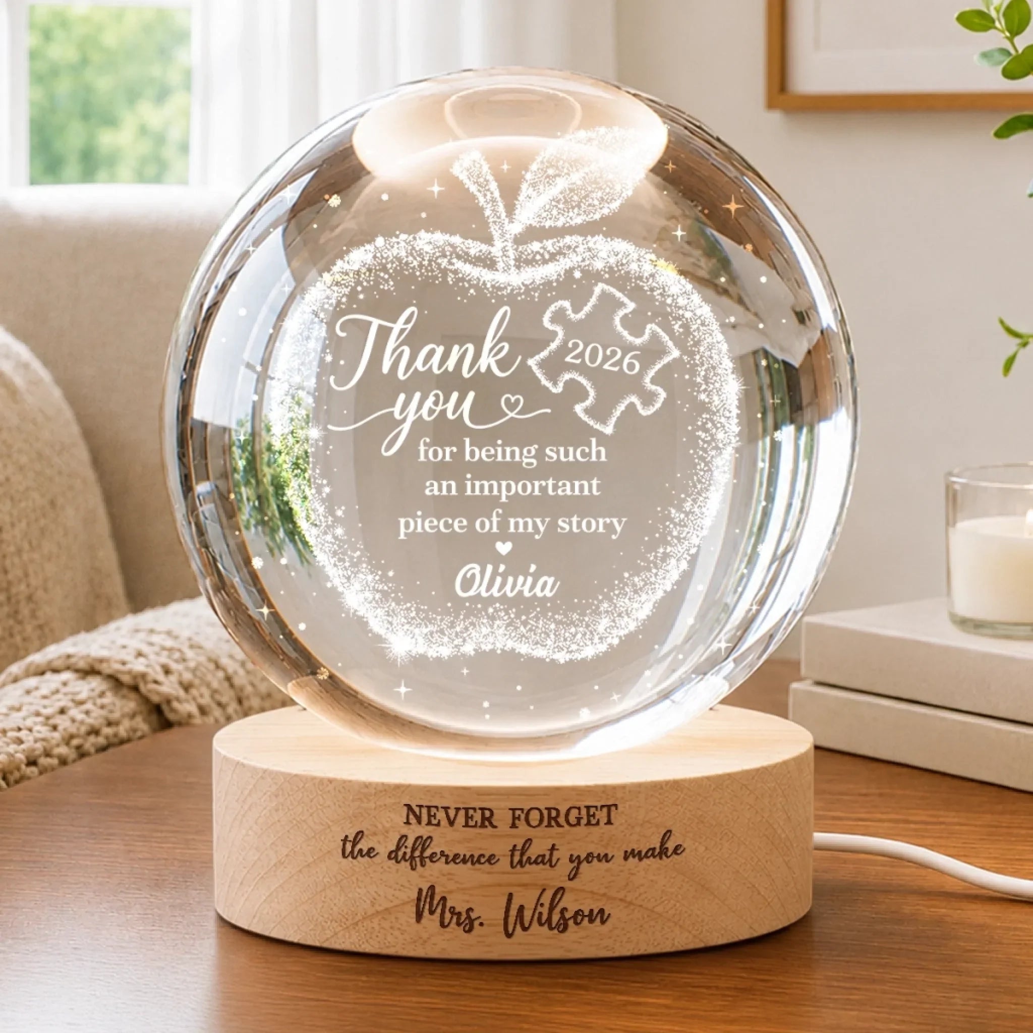 Custom Crystal Ball Night Light - Personalized Birthday Gifts For Teachers - A Teacher’s Guiding Light