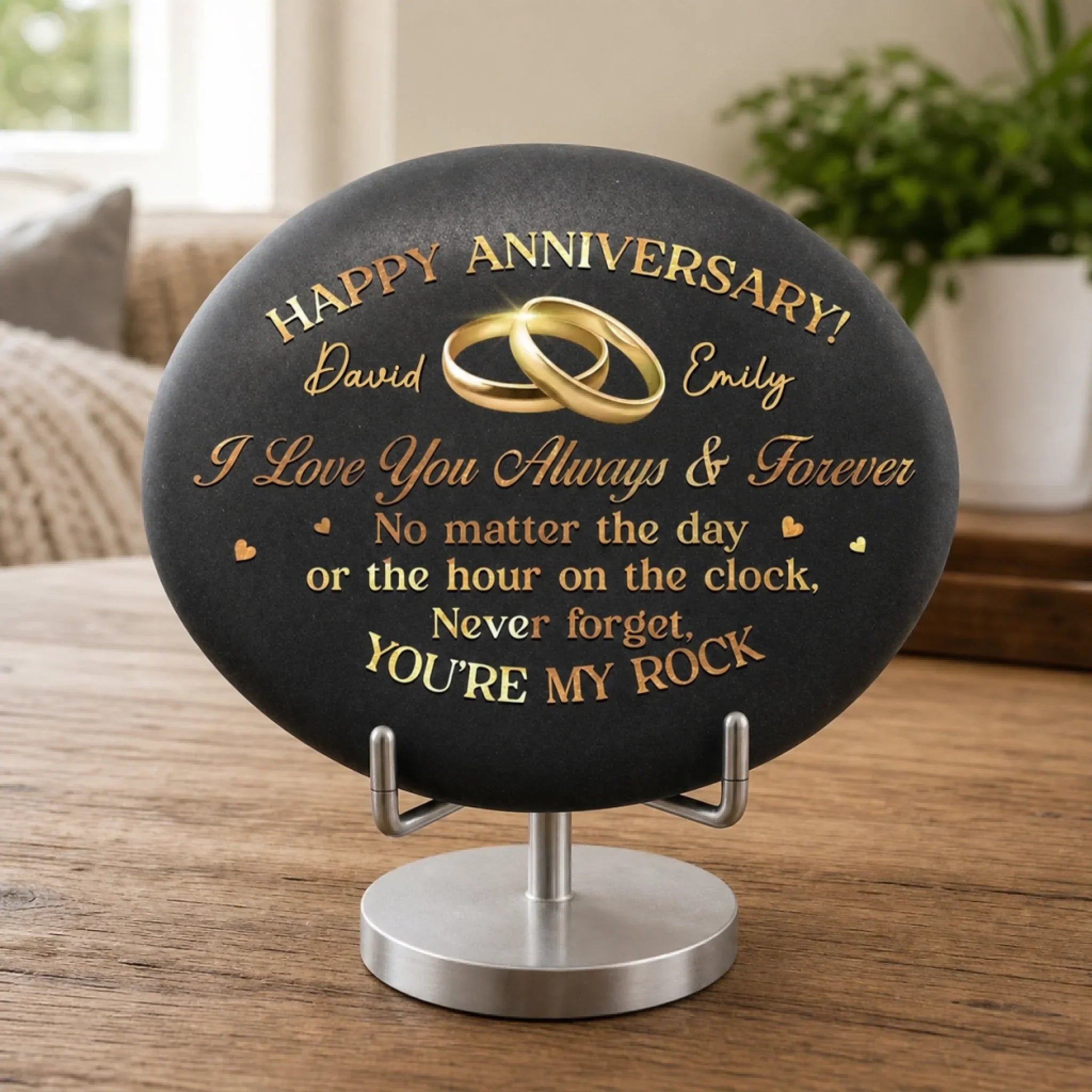 Custom Printed Rock - Personalized Anniversary Wedding Gifts For Husband And Wife, Him And Her - Happy Our Anniversary