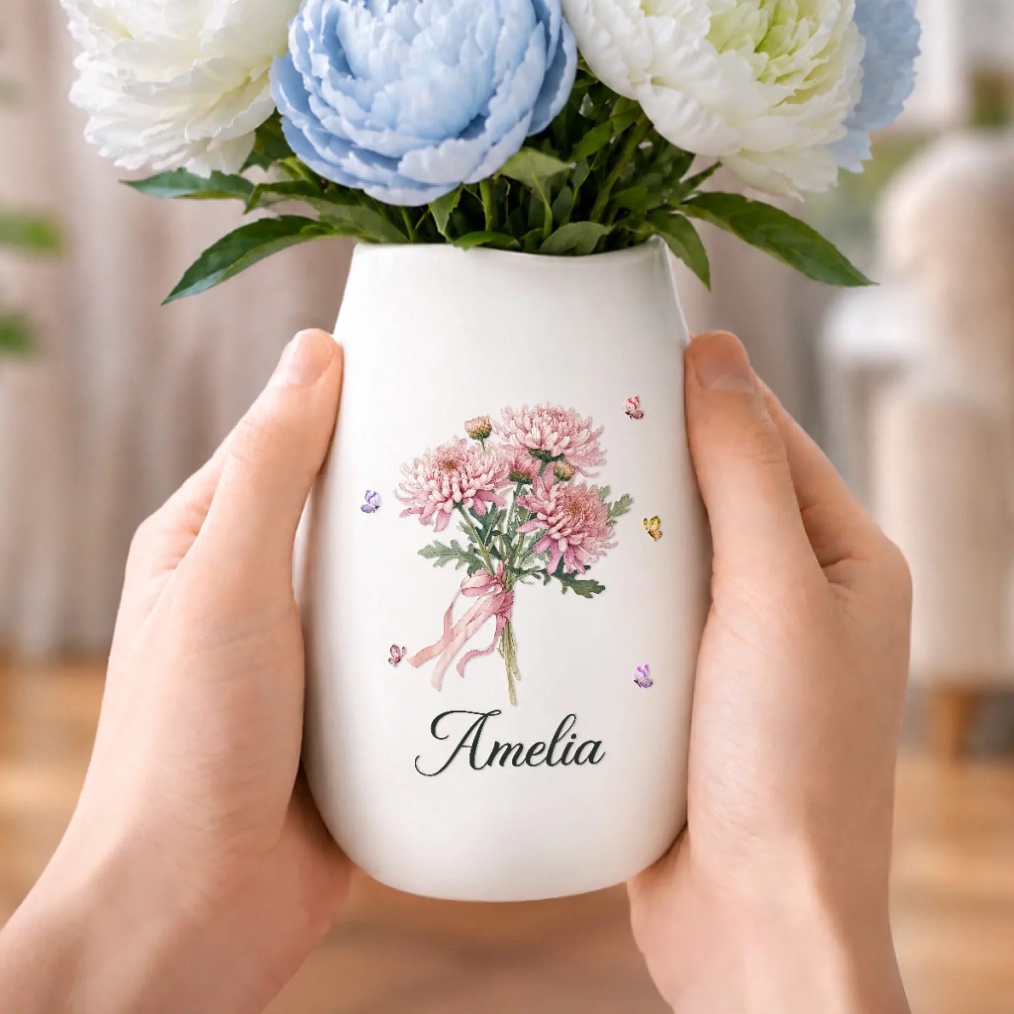 Custom Oval Ceramic Flower Vase - Personalized Best Friend Birthday Gifts For Women, Besties, Sisters, BFF - Blooming Beautifully Every Day