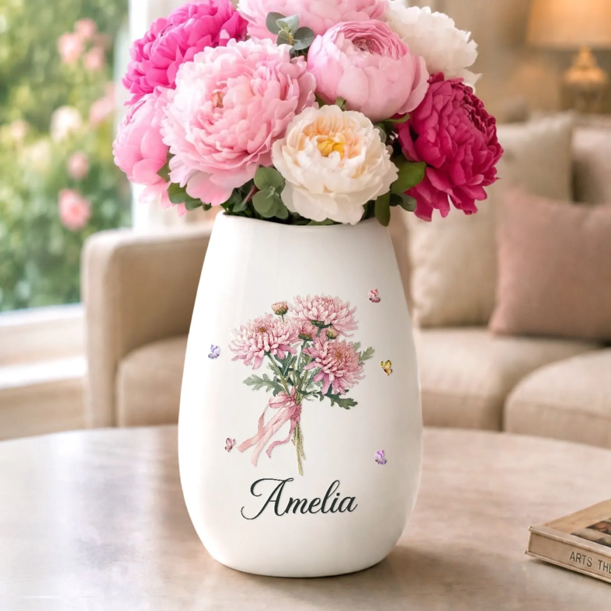 Custom Oval Ceramic Flower Vase - Personalized Best Friend Birthday Gifts For Women, Besties, Sisters, BFF - Blooming Beautifully Every Day
