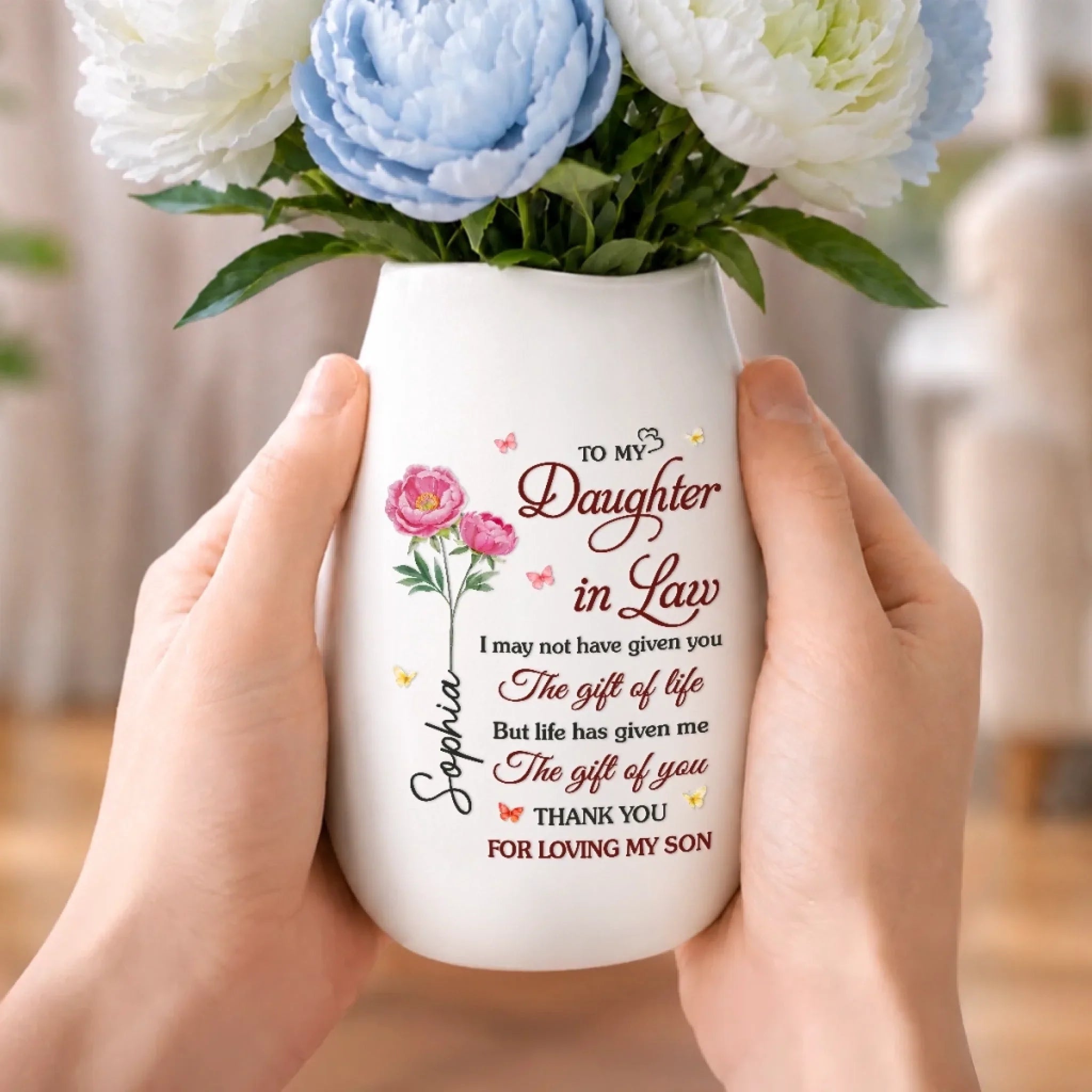 Custom Oval Ceramic Flower Vase - Personalized Birthday Gifts For Daughter-In-Law - You Are Truly Loved