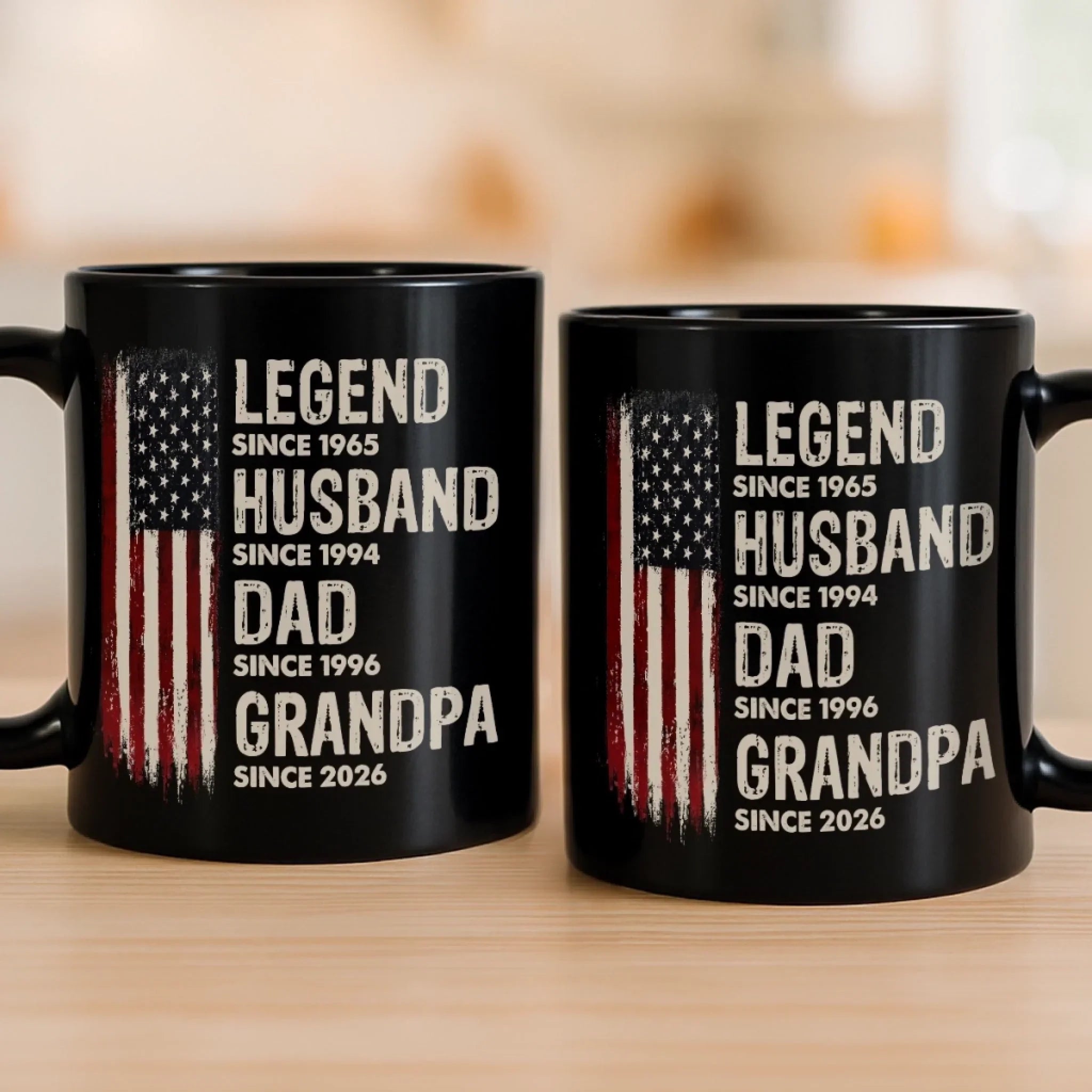 Custom Black Mug - Personalized America 250th Anniversary Father's Day Gifts For Dad, Grandpa - Our Family's Greatest Hero