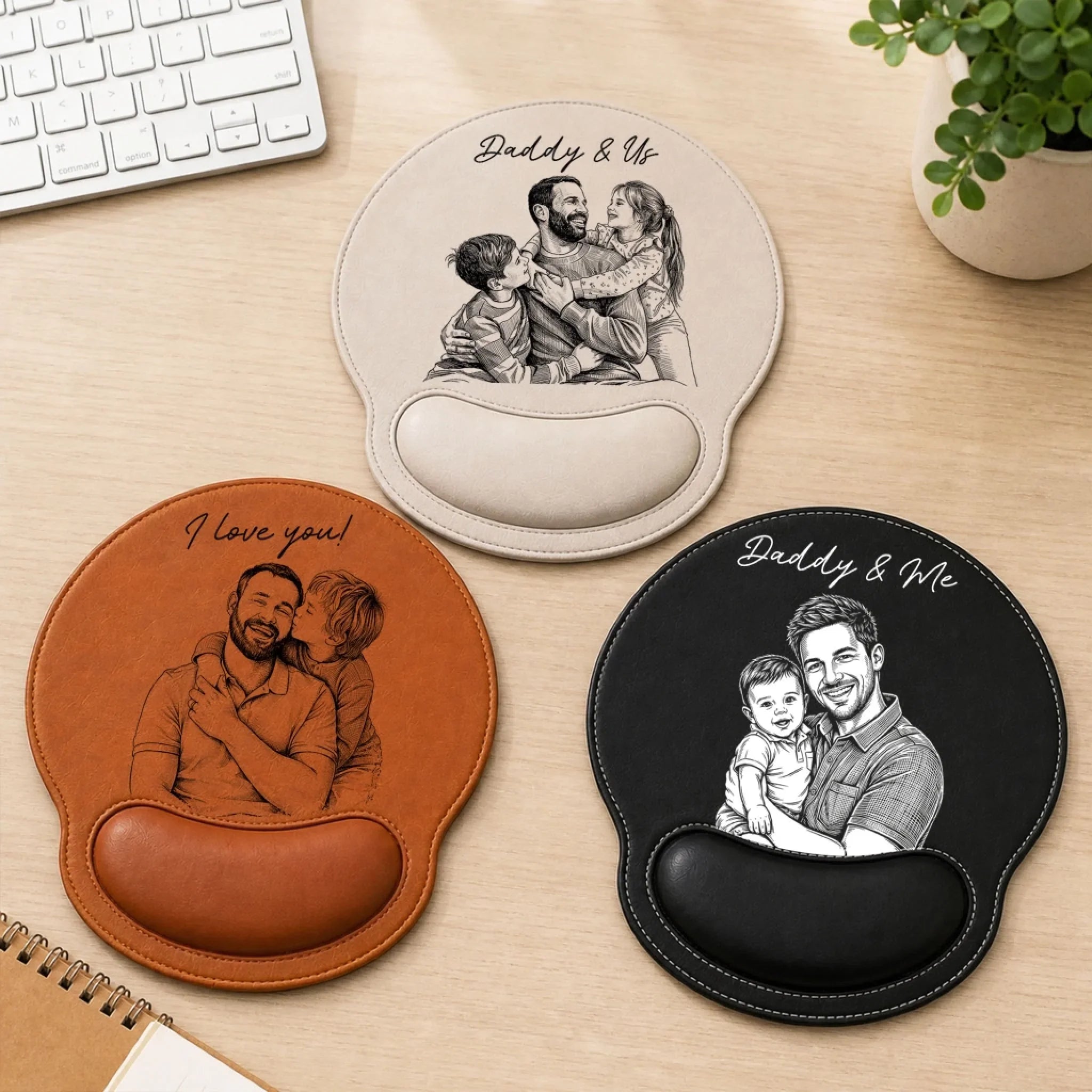 Custom Photo Leather Mouse Pad - Personalized Father's Day Birthday Gifts For Dad, Grandpa - Dad Makes Every Memory Better