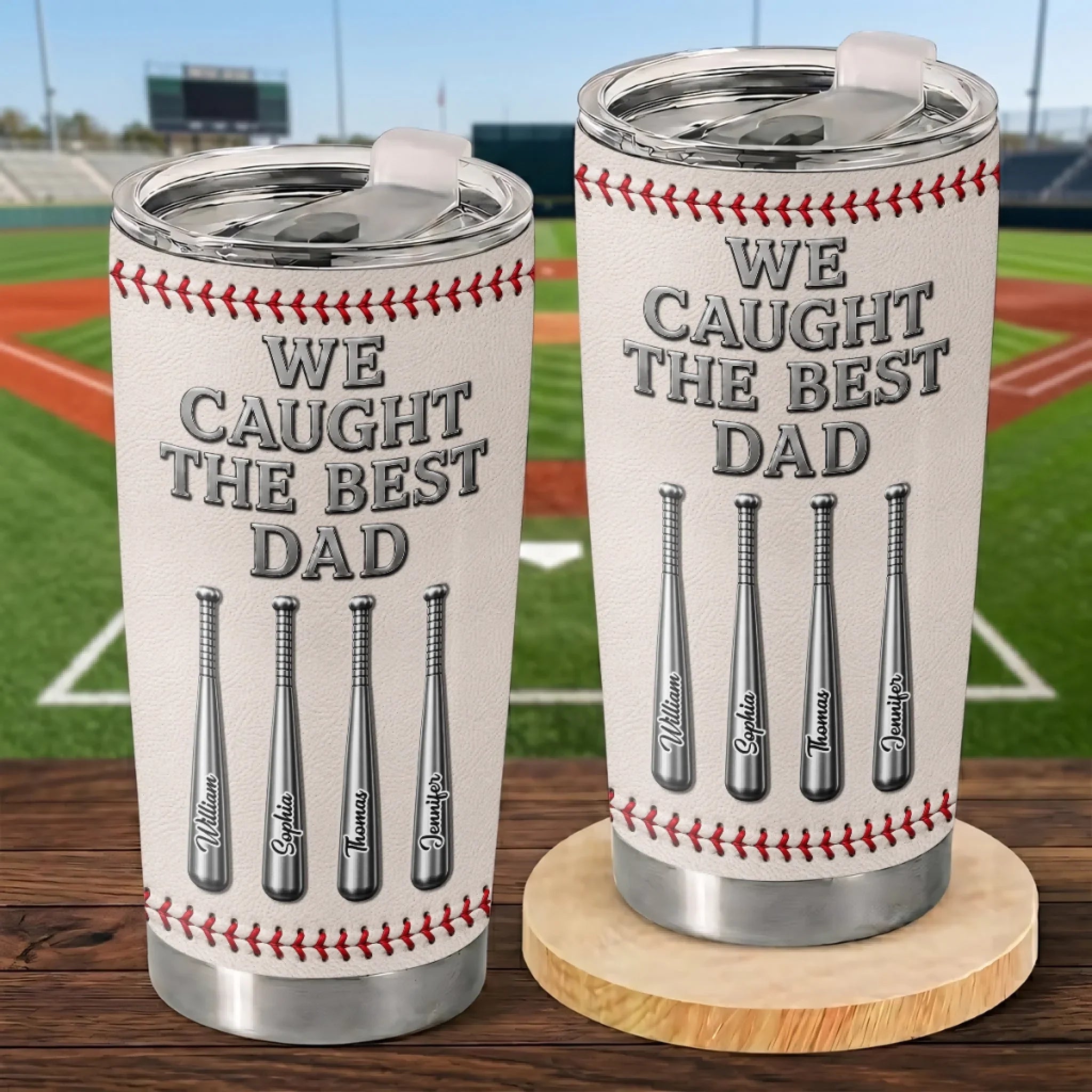 Custom Baseball Tumbler - Personalized Father's Day Birthday Gifts For Dad, Grandpa, Baseball Lovers, Sports Fans, Sports Lovers - We Caught The Best Dad