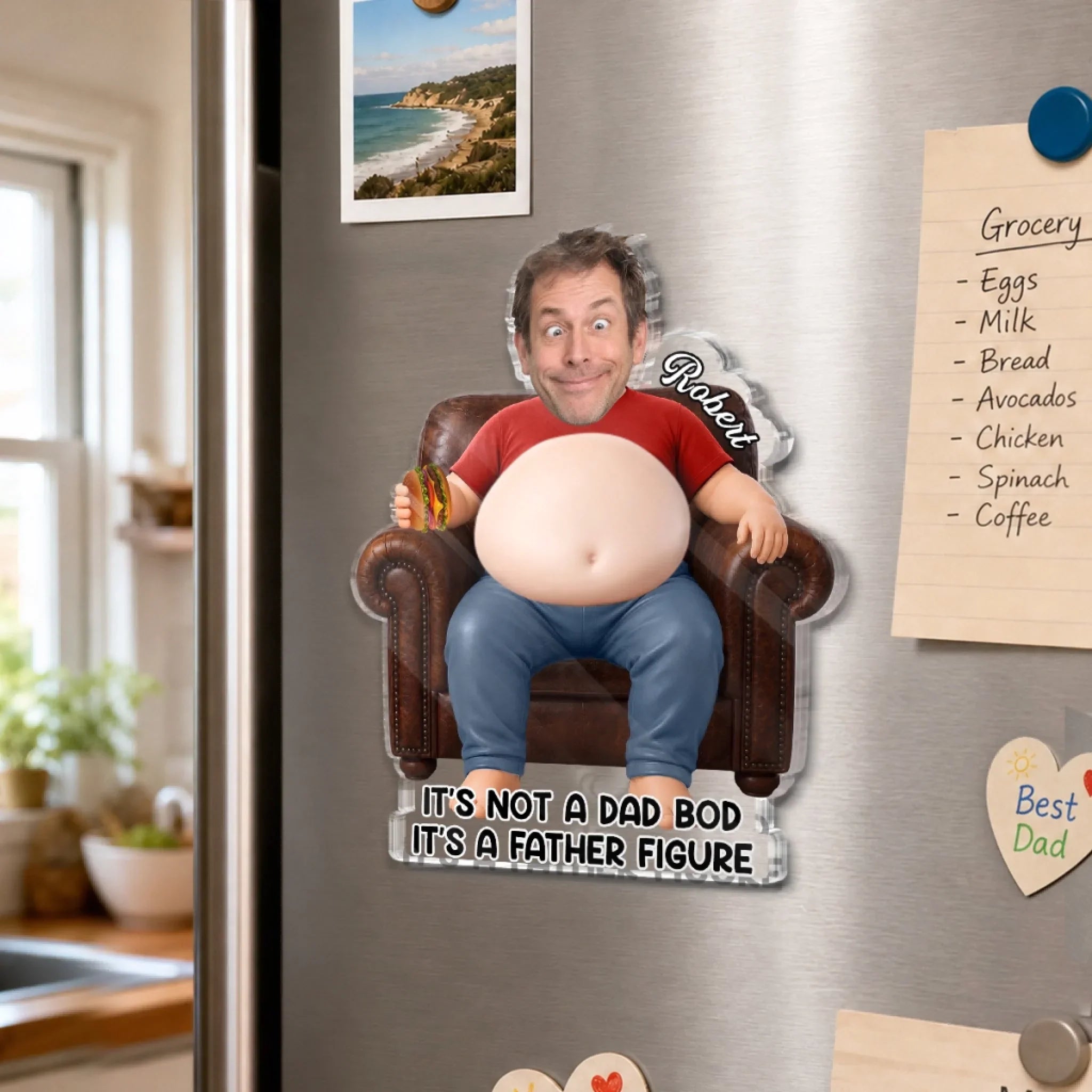 Custom Photo Dad Bod Belly Squishy Acrylic Fridge Magnet – Personalized Father's Day Funny Gifts For Dad, Grandpa – Powered By Dad Bod Energy
