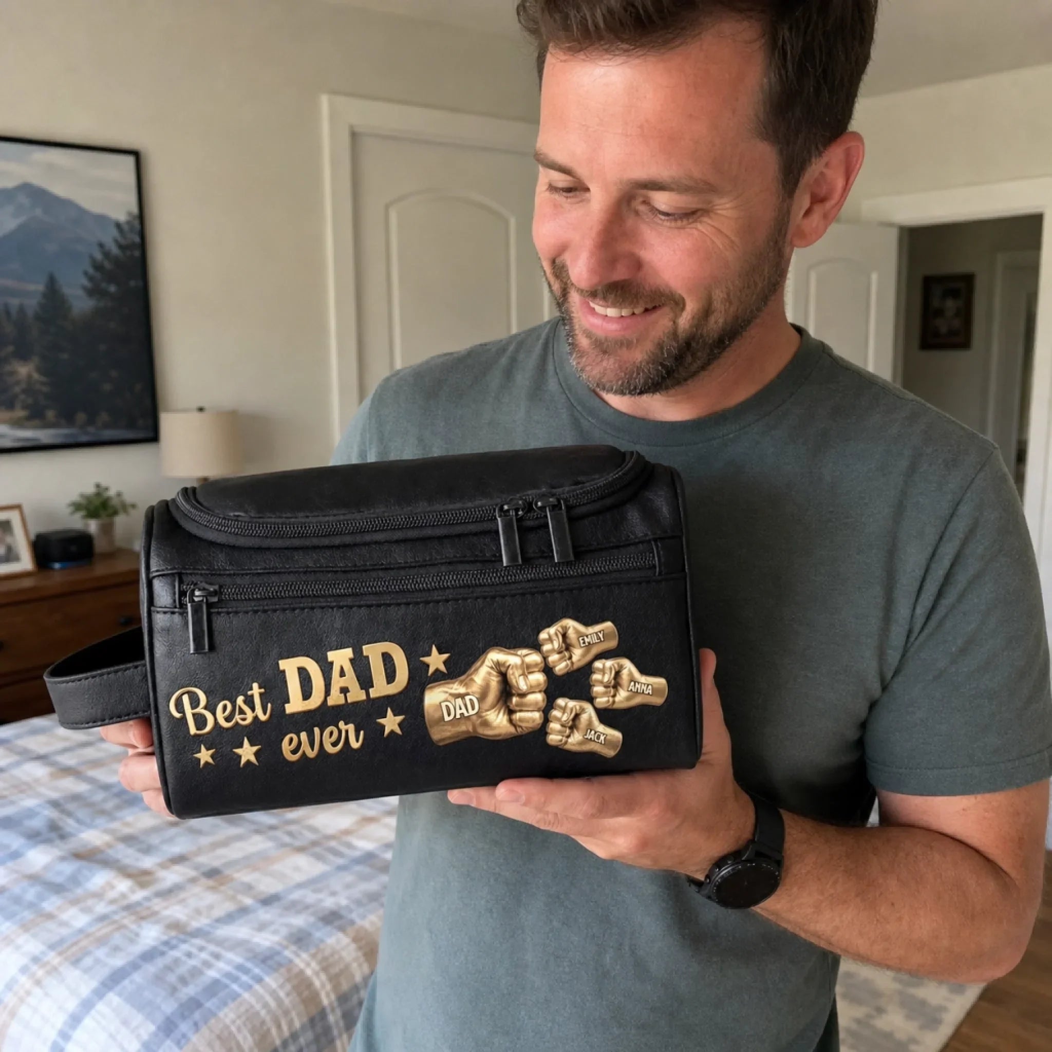 Custom Leather Toiletry Bag - Personalized Father's Day Birthday Gifts For Dad, Grandpa - Dad’s Love Never Fades