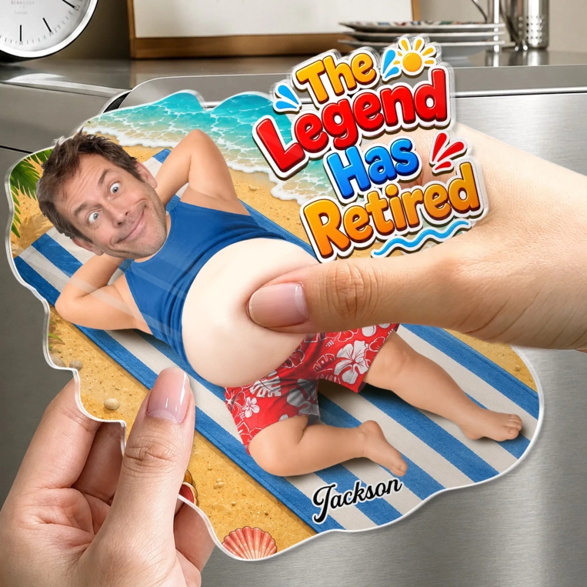 Custom Photo Dad Bod Belly Squishy Acrylic Fridge Magnet – Personalized Father's Day Funny Gifts For Dad, Grandpa – The Legend Has Retired