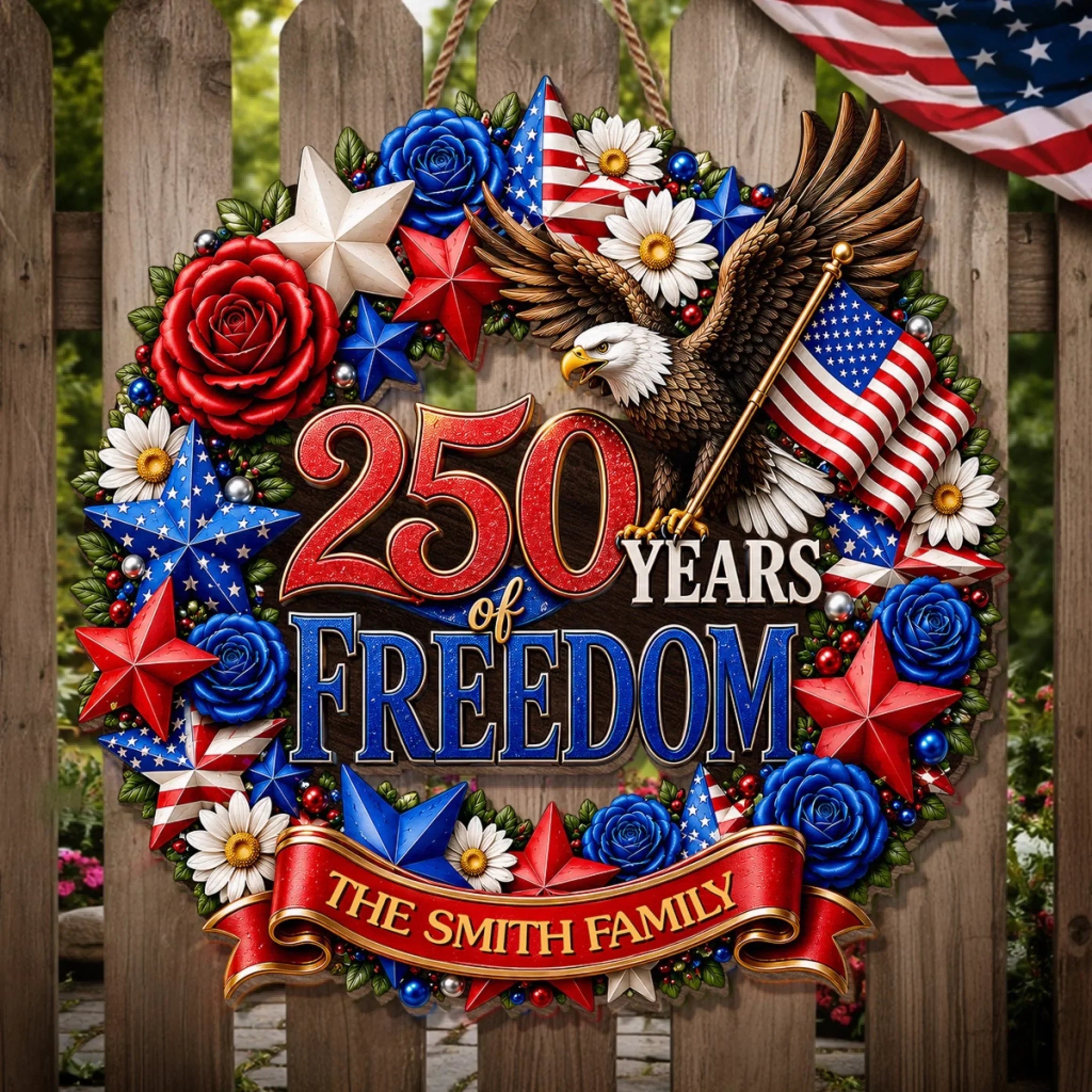 Custom Wood Sign - Personalized America 250th Anniversary Gifts For Mom, Dad, Brother, Sister, Kids - Home Of The Free And Brave