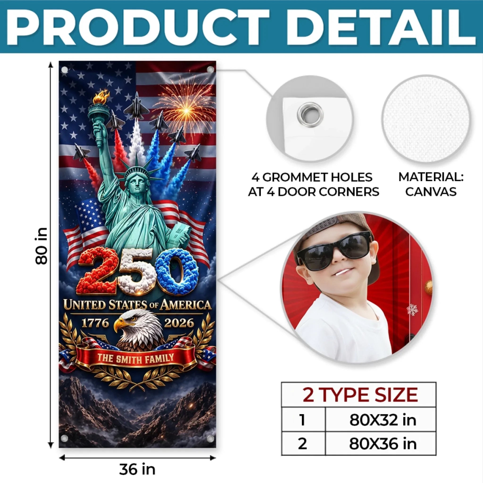Custom Door Cover - Personalized America 250th Anniversary Gifts For Mom, Dad, Brother, Sister, Kids - Land Of Liberty Family