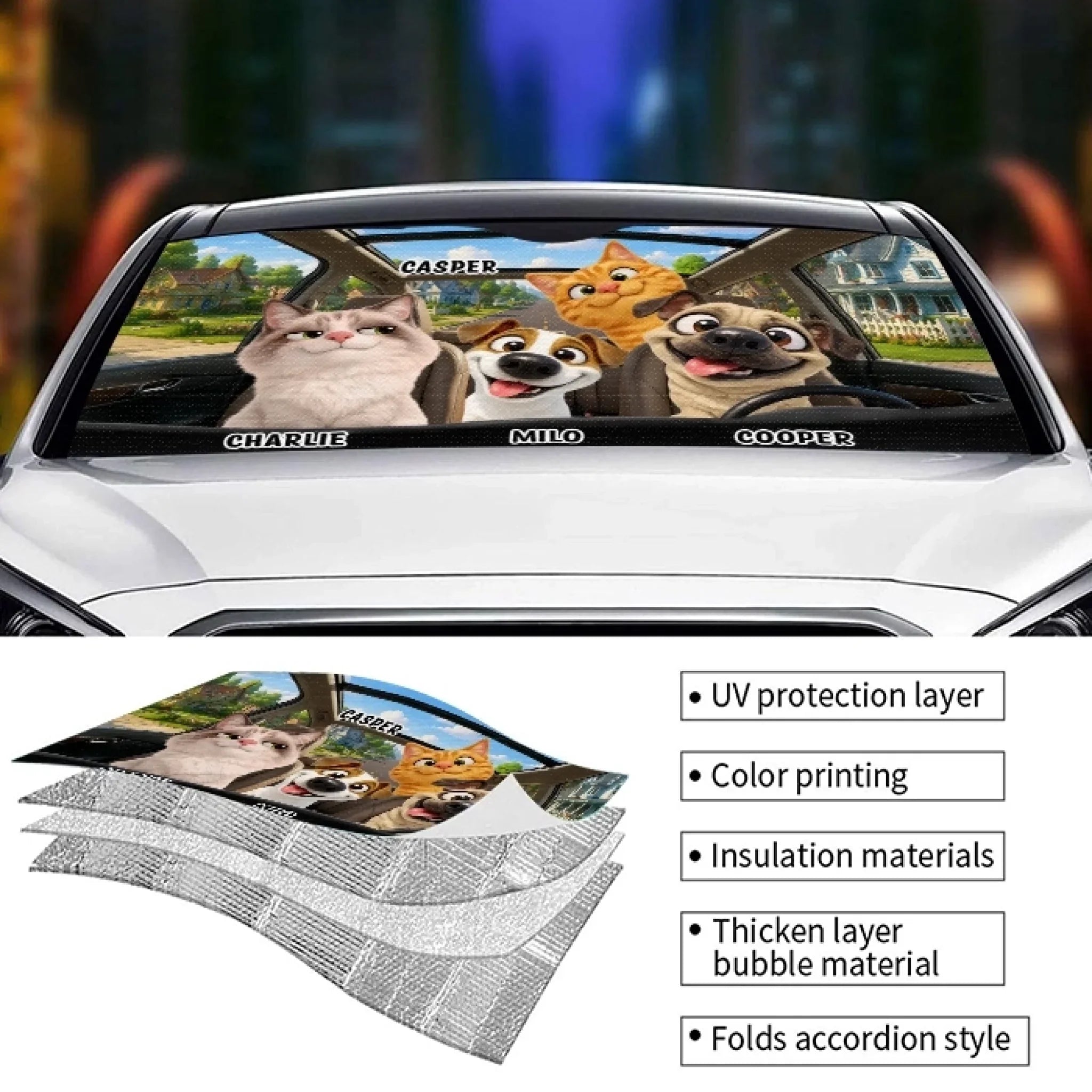 Custom Auto Windshield Sunshade, Car Window Protector - Personalized Birthday Gifts For Dog Cat Lovers, Dog Dad And Mom, Cat Owners - Where Paws Go, Joy Follows